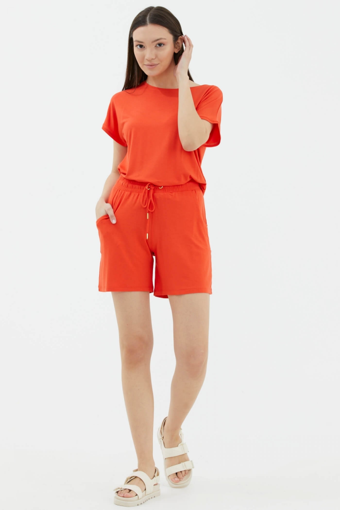 Rahat Kesim Penye Şort - Mercan (3) Sementa