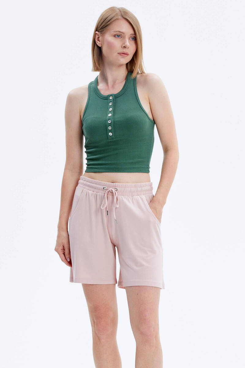 Rahat Kesim Penye Şort - Pudra (2) Sementa