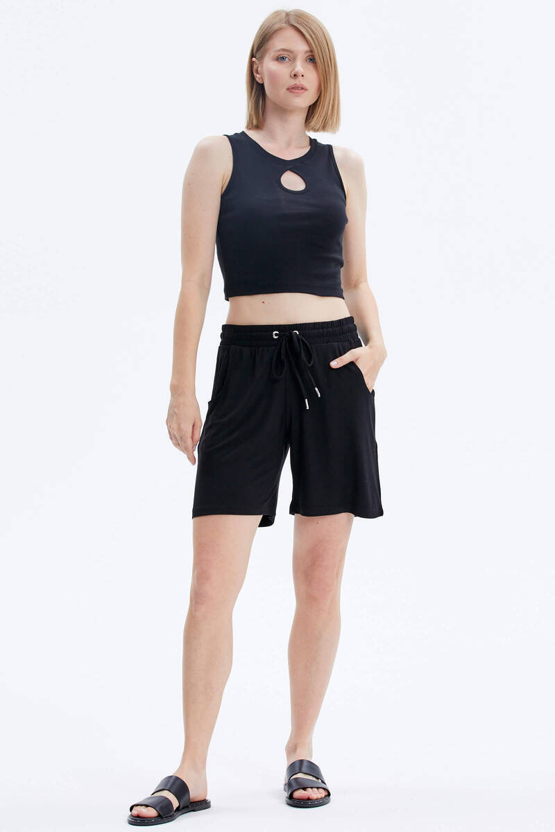 Rahat Kesim Penye Şort - Siyah (1) Sementa