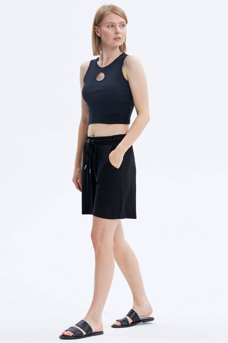 Rahat Kesim Penye Şort - Siyah (4) Sementa