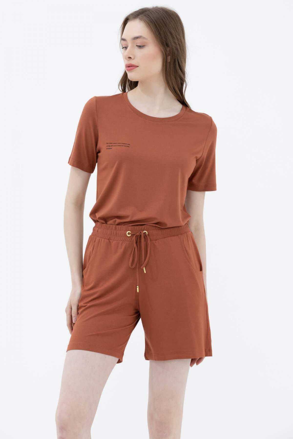 Rahat Kesim Penye Şort - Taba (1) Sementa