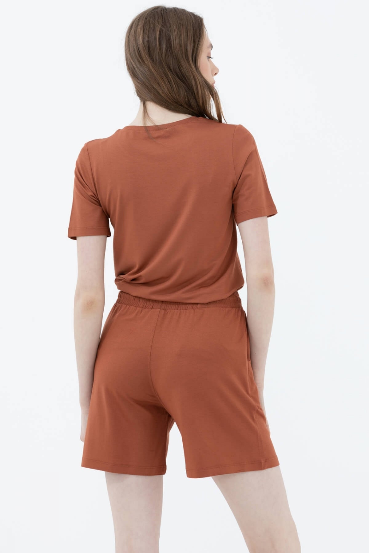 Rahat Kesim Penye Şort - Taba (4) Sementa