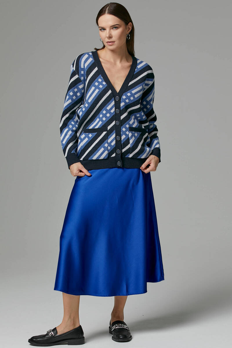 Renkli Blok Desen Triko Hırka - Lacivert (2) Sementa