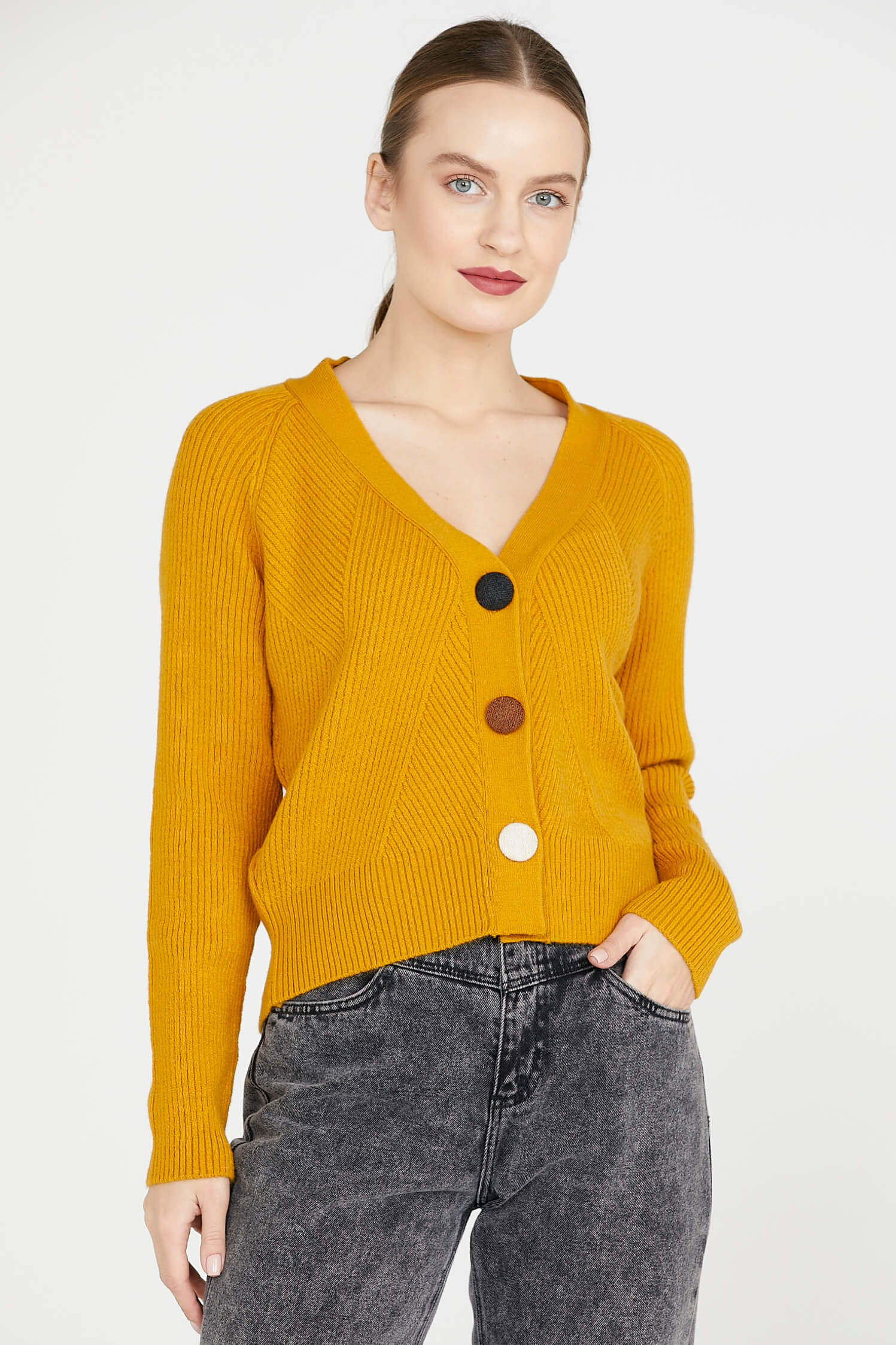 Renkli Düğmeli Triko Hırka - Güneş (1) Sementa