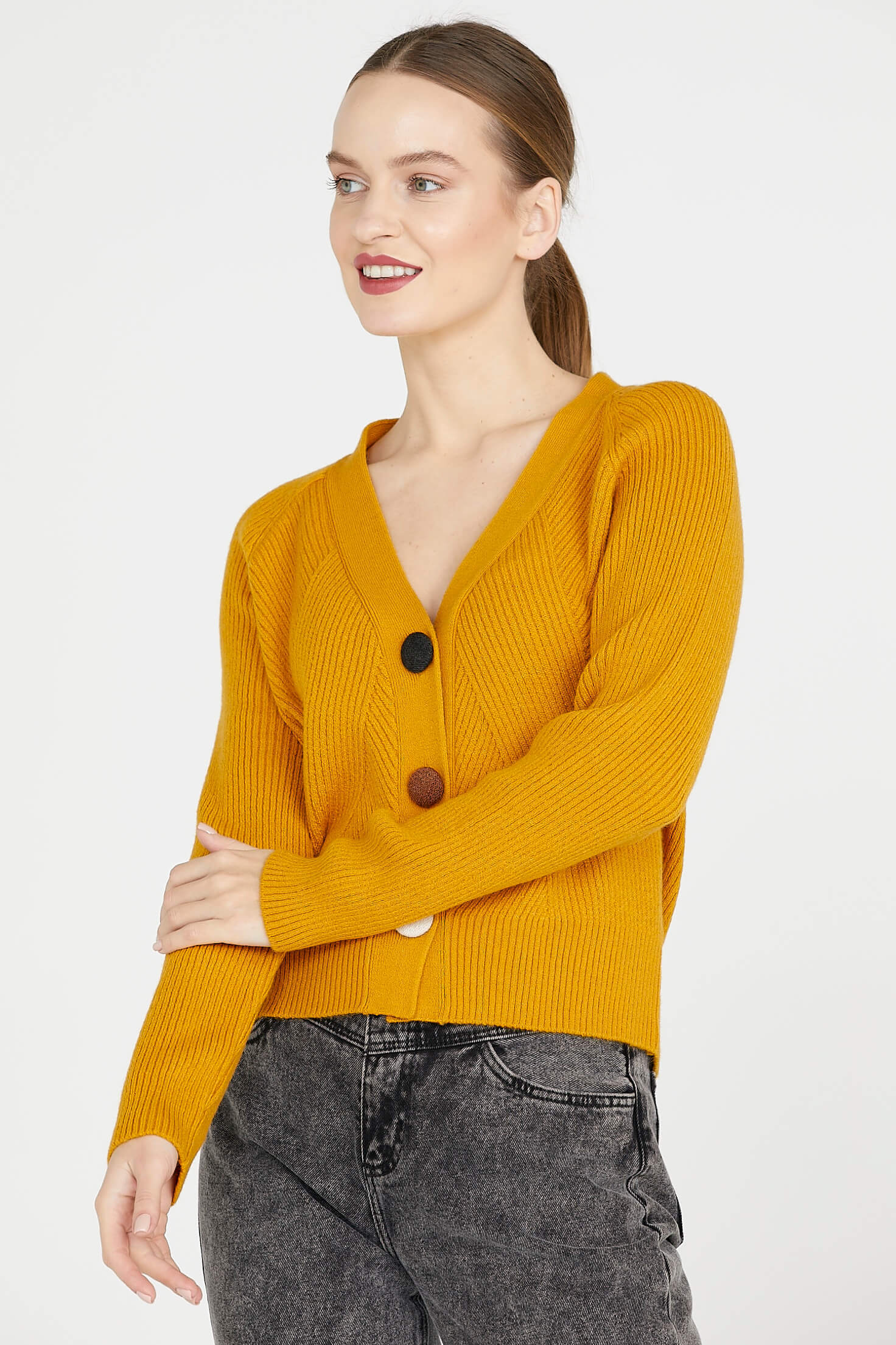 Renkli Düğmeli Triko Hırka - Güneş (2) Sementa