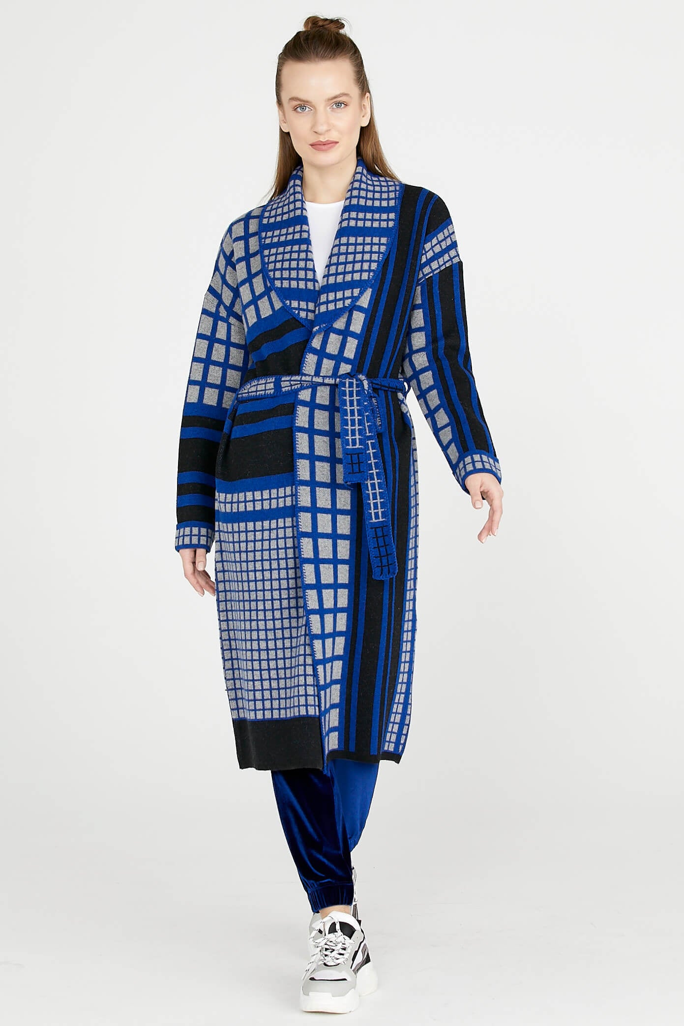 Şal Yaka Kuşaklı Uzun Triko Hırka - Siyah (2) Sementa