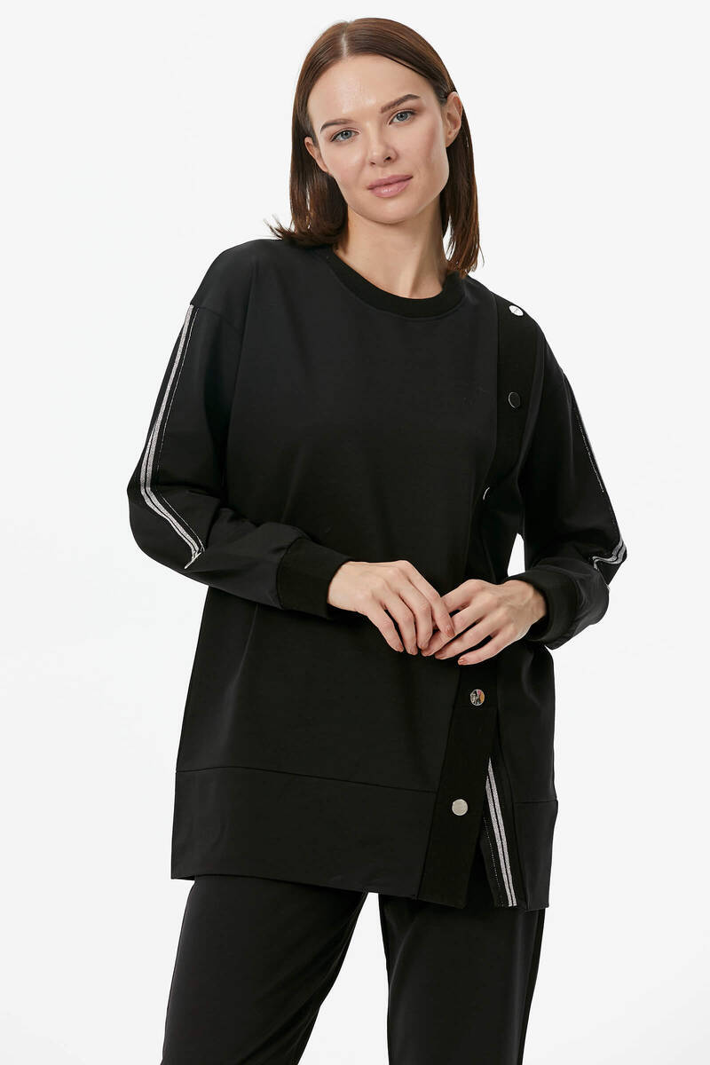 Sıfır Yaka Asimetrik Kapamalı Eşofman Takım - Siyah (3) Sementa