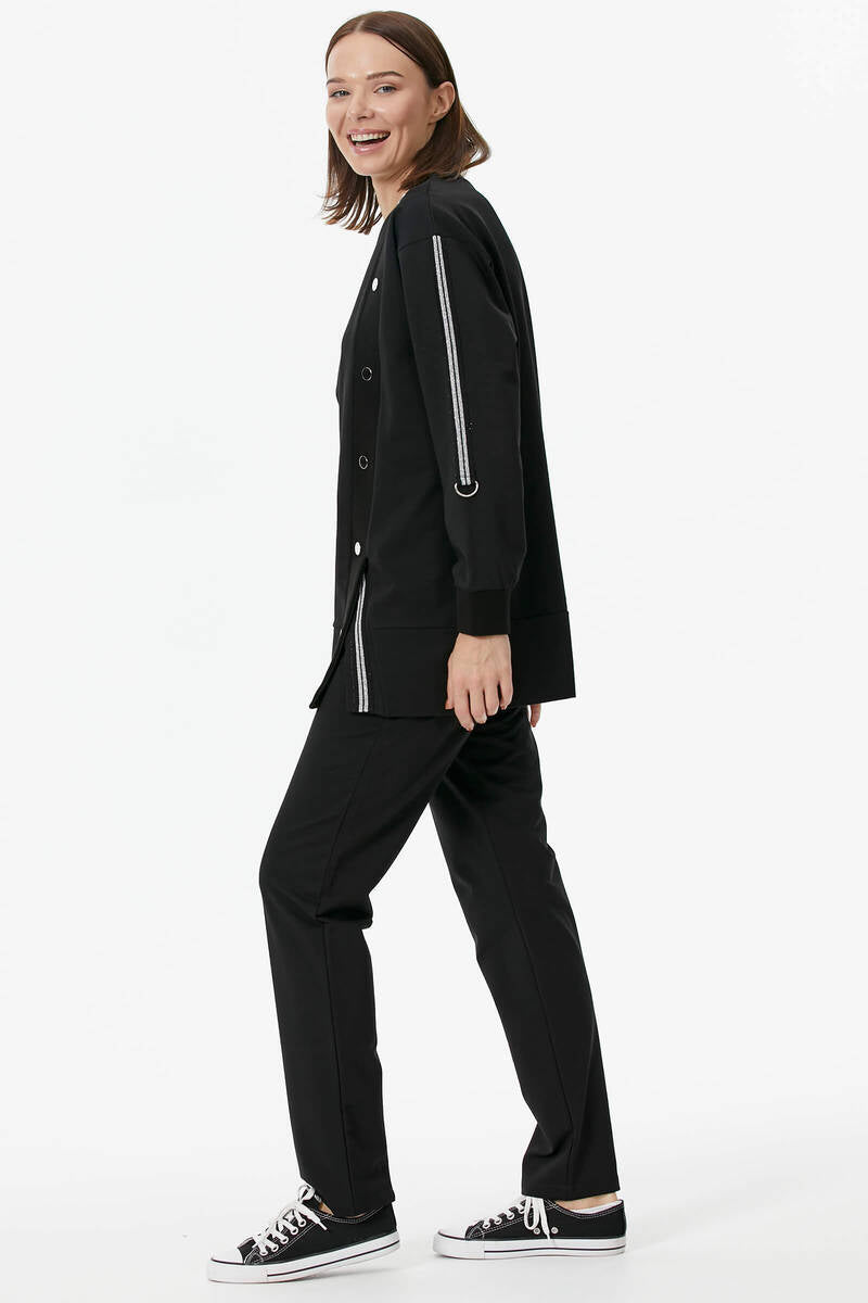 Sıfır Yaka Asimetrik Kapamalı Eşofman Takım - Siyah (4) Sementa