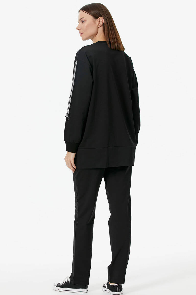 Sıfır Yaka Asimetrik Kapamalı Eşofman Takım - Siyah (5) Sementa