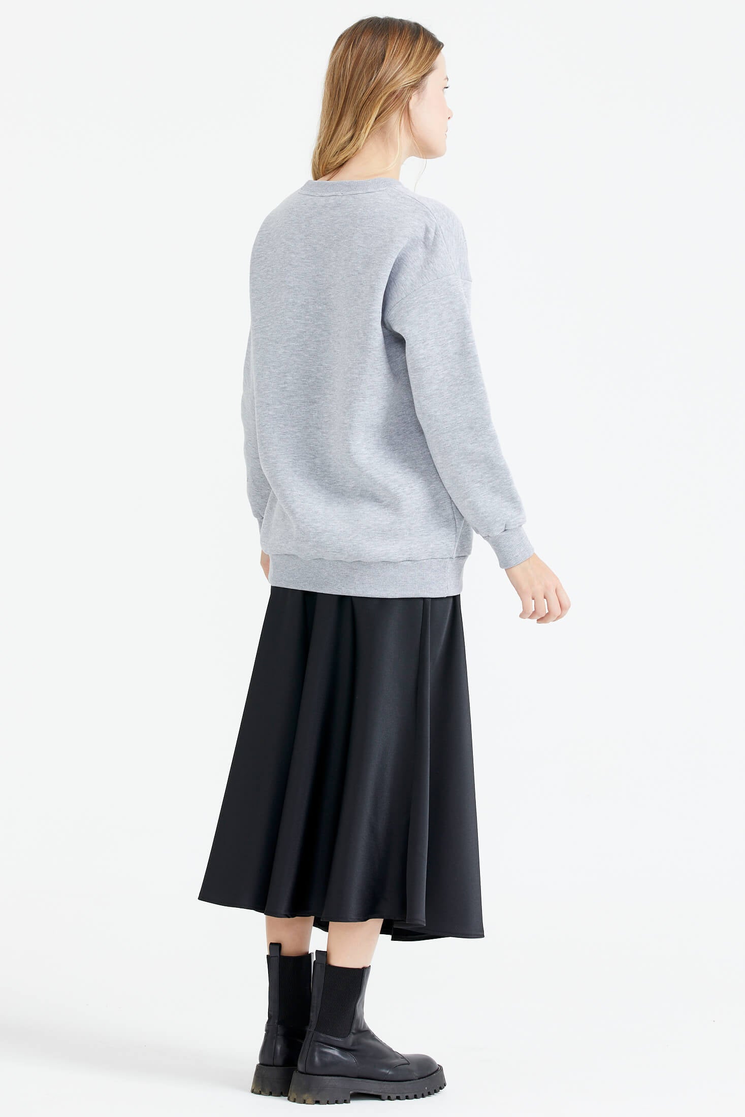 Sıfır Yaka Baskı Detaylı İçi Şardonlu Sweatshirt - Gri (4) Sementa