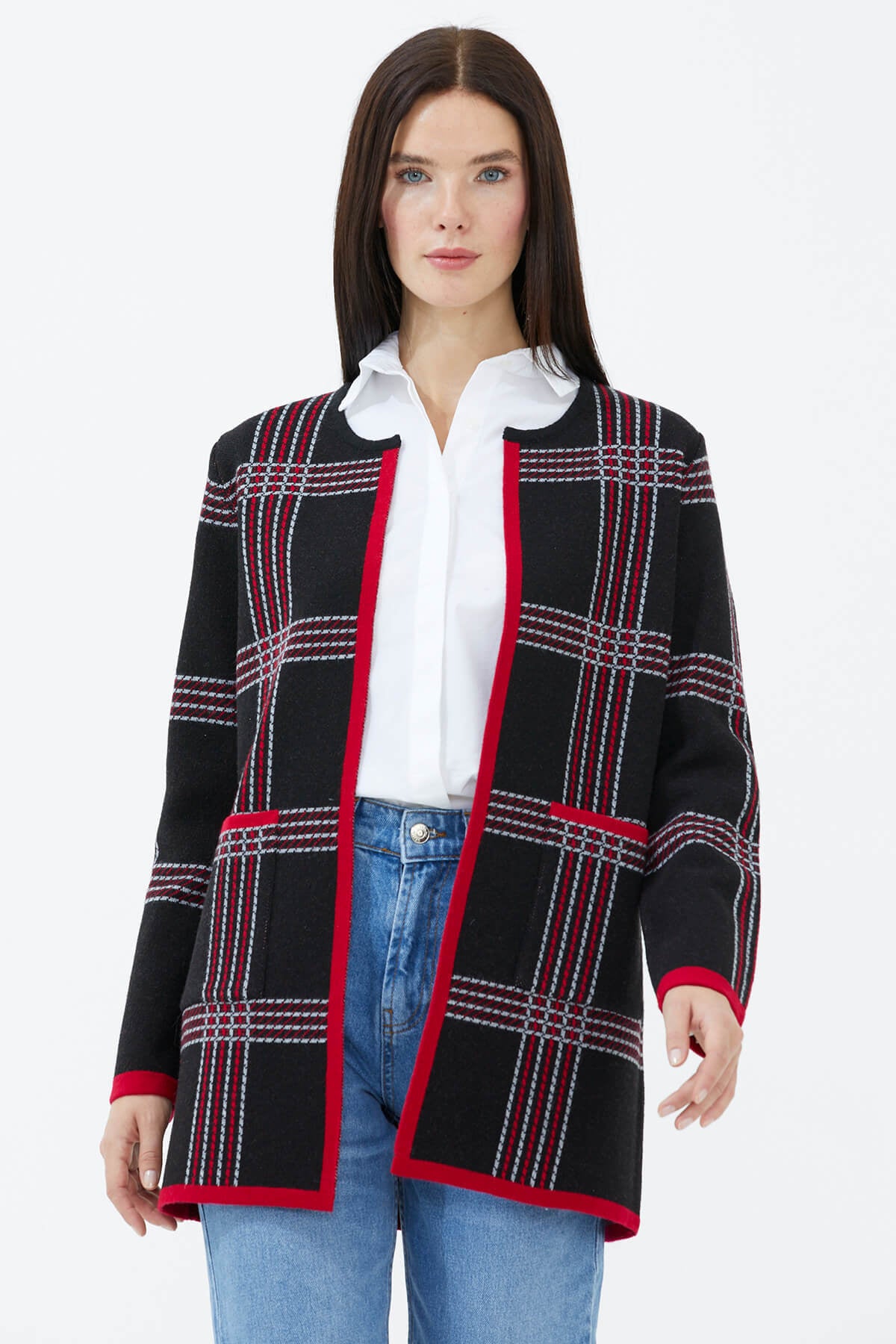 Sıfır Yaka Cepli Triko Ceket - Siyah (2) Sementa