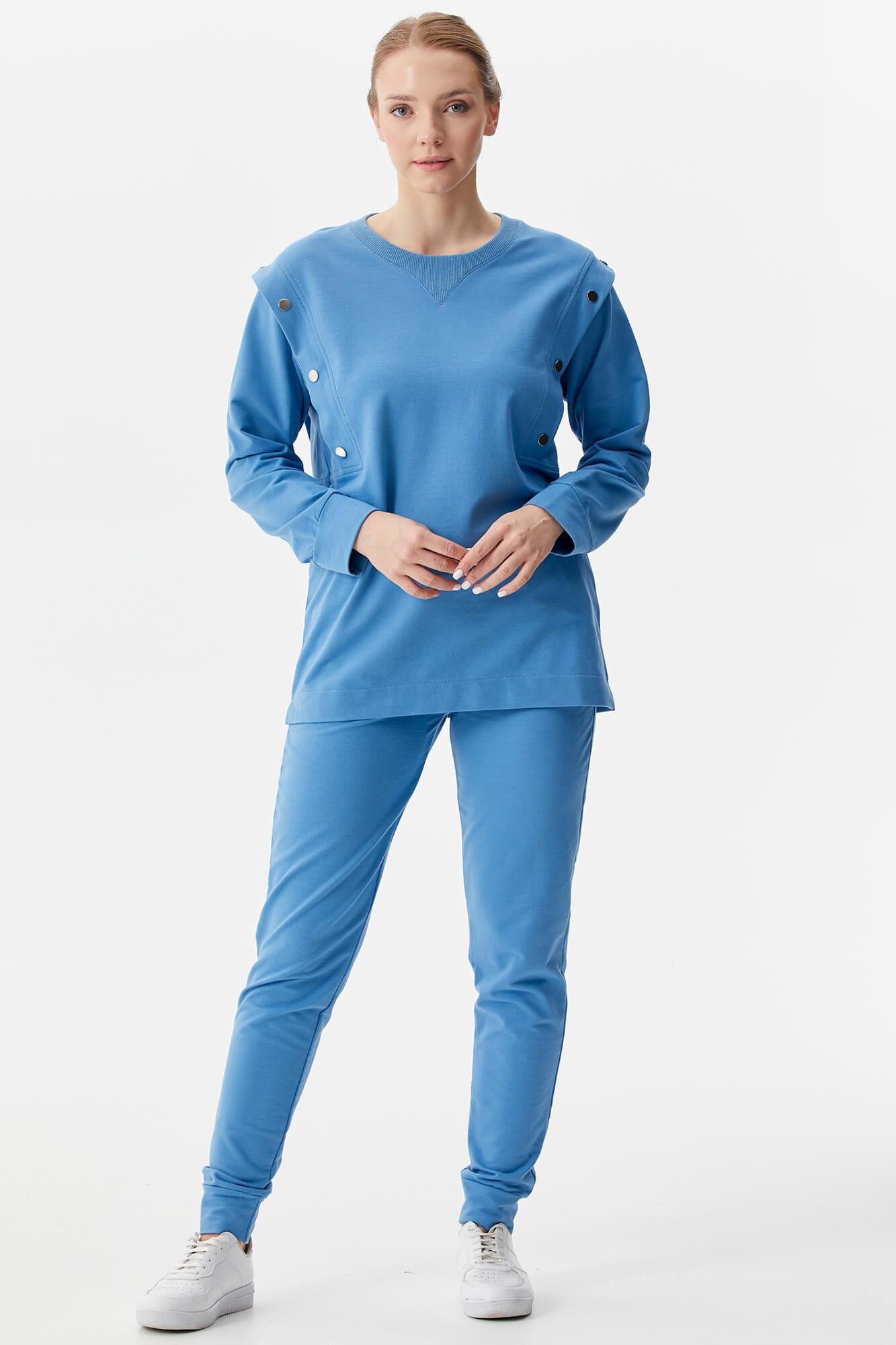 Sıfır Yaka ÇıtÇıt Detaylı Eşofman Takım - Mavi (3) Sementa
