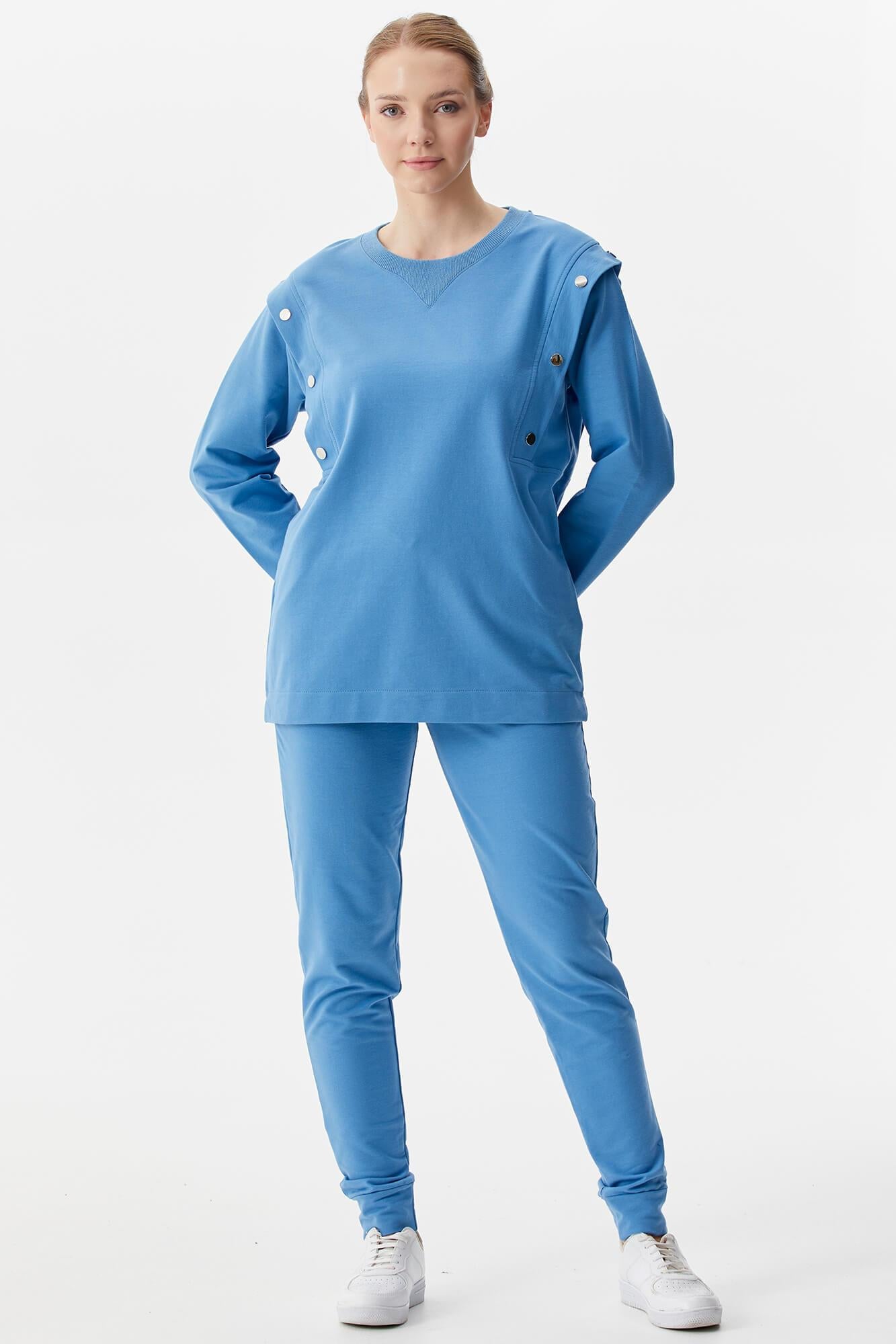 Sıfır Yaka ÇıtÇıt Detaylı Eşofman Takım - Mavi (5) Sementa