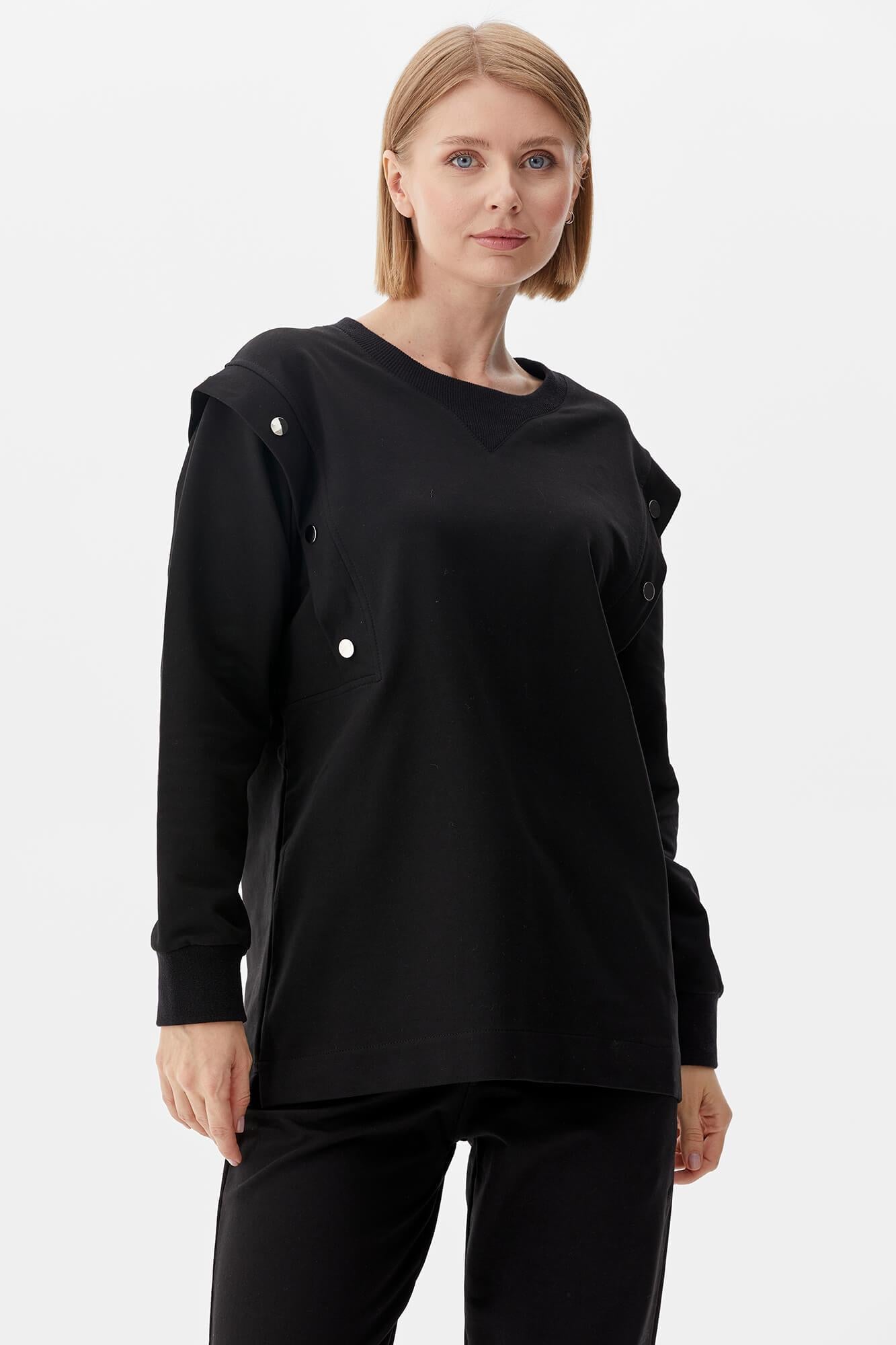 Sıfır Yaka ÇıtÇıt Detaylı Eşofman Takım - Siyah (3) Sementa