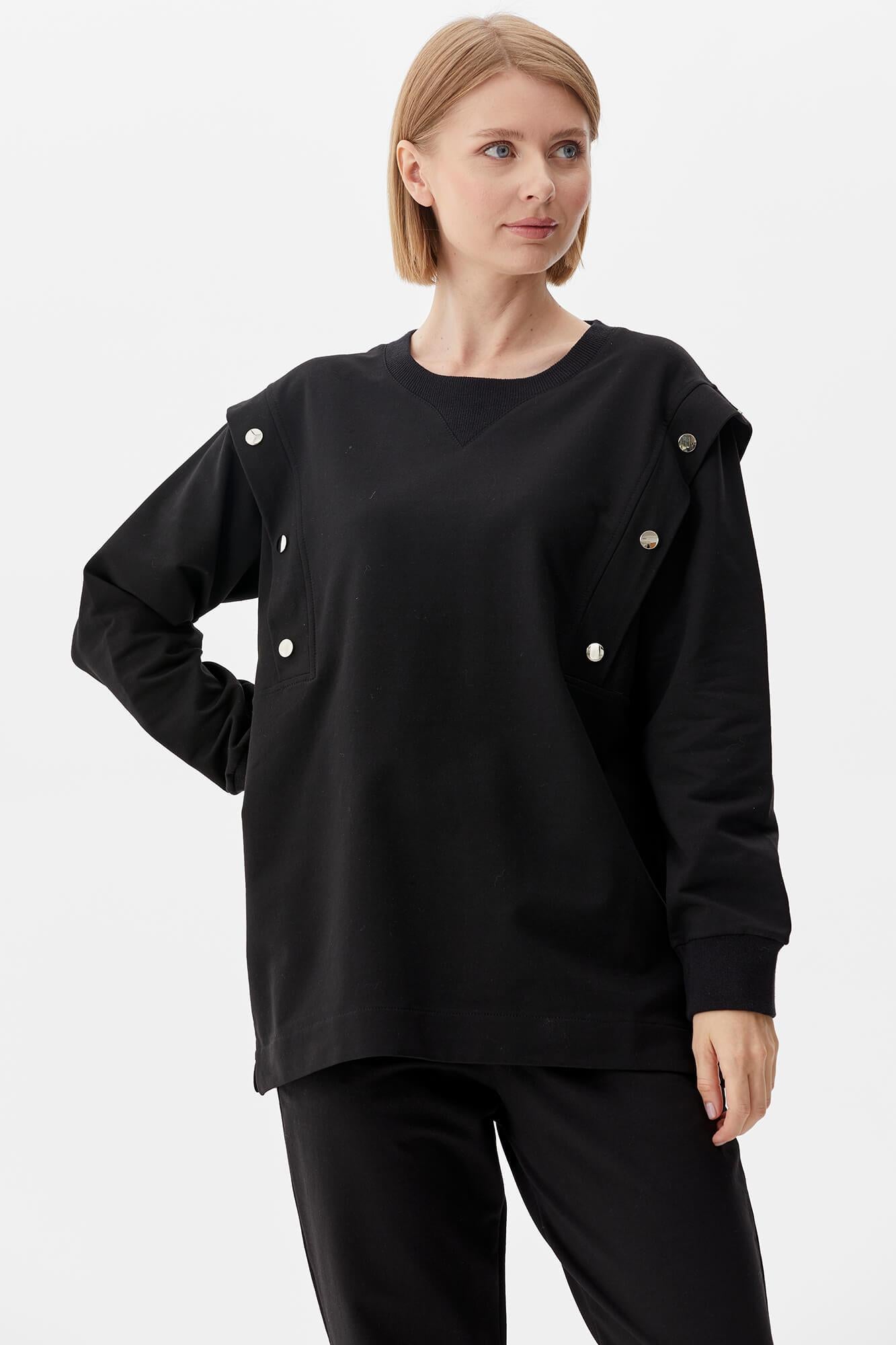 Sıfır Yaka ÇıtÇıt Detaylı Eşofman Takım - Siyah (4) Sementa