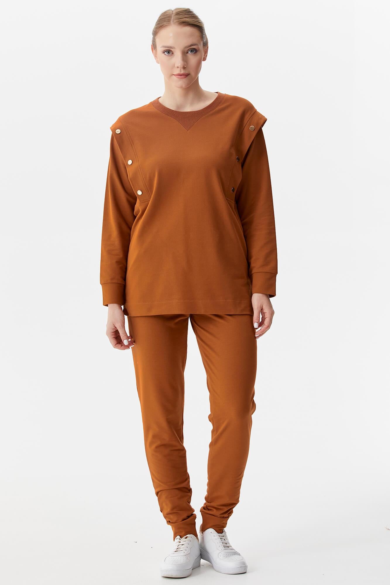 Sıfır Yaka ÇıtÇıt Detaylı Eşofman Takım - Tarçın (1) Sementa