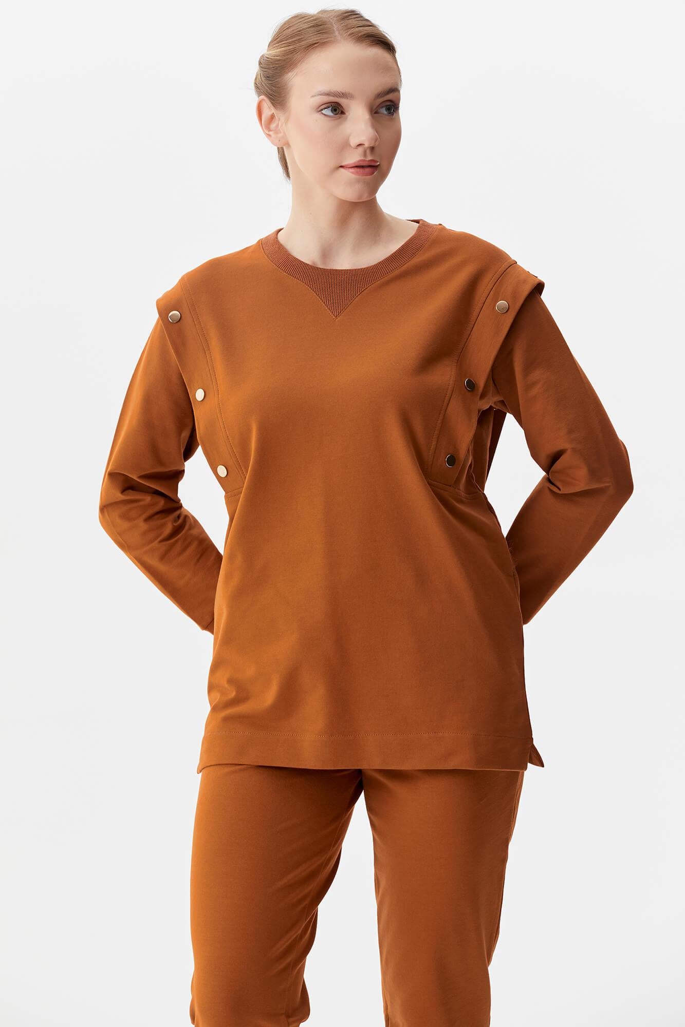 Sıfır Yaka ÇıtÇıt Detaylı Eşofman Takım - Tarçın (3) Sementa