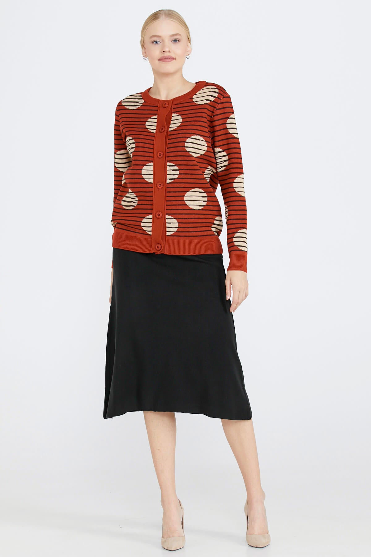 Sıfır Yaka Düğmeli Kadın Triko Ceket - Taba (2) Sementa