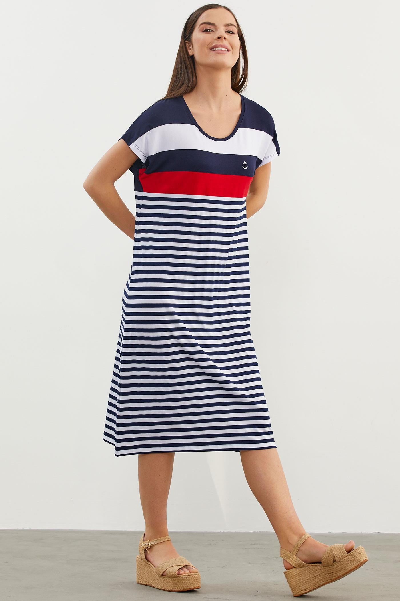 Sıfır Yaka Midi Boy Marine Elbise - Lacivert (4) Sementa