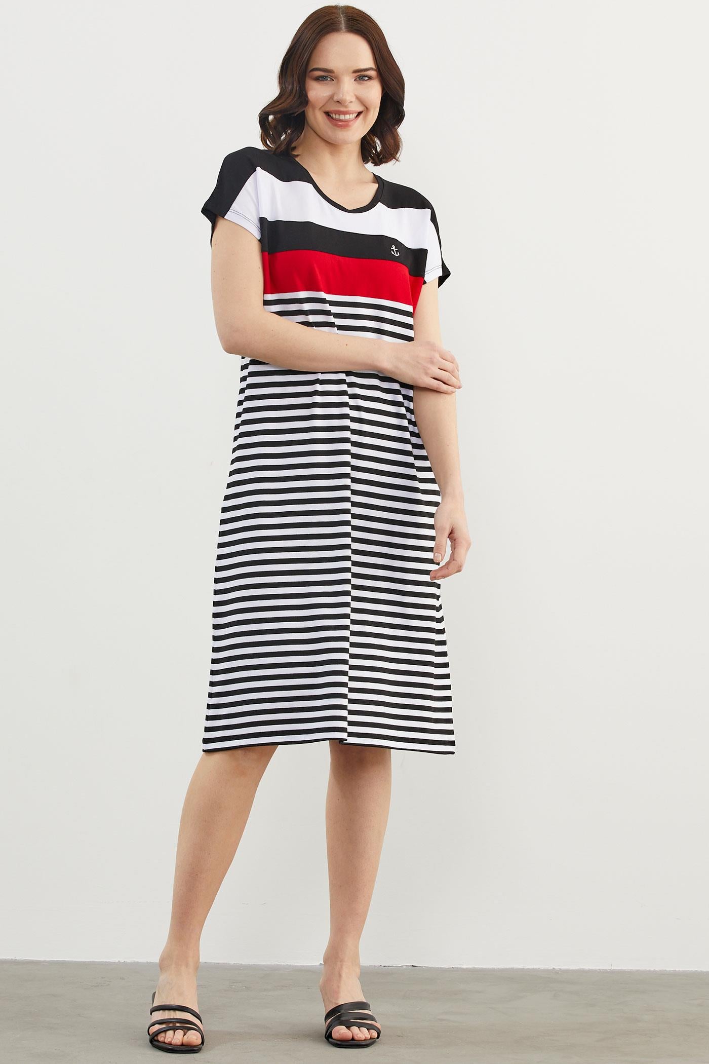 Sıfır Yaka Midi Boy Marine Elbise - Siyah (2) Sementa