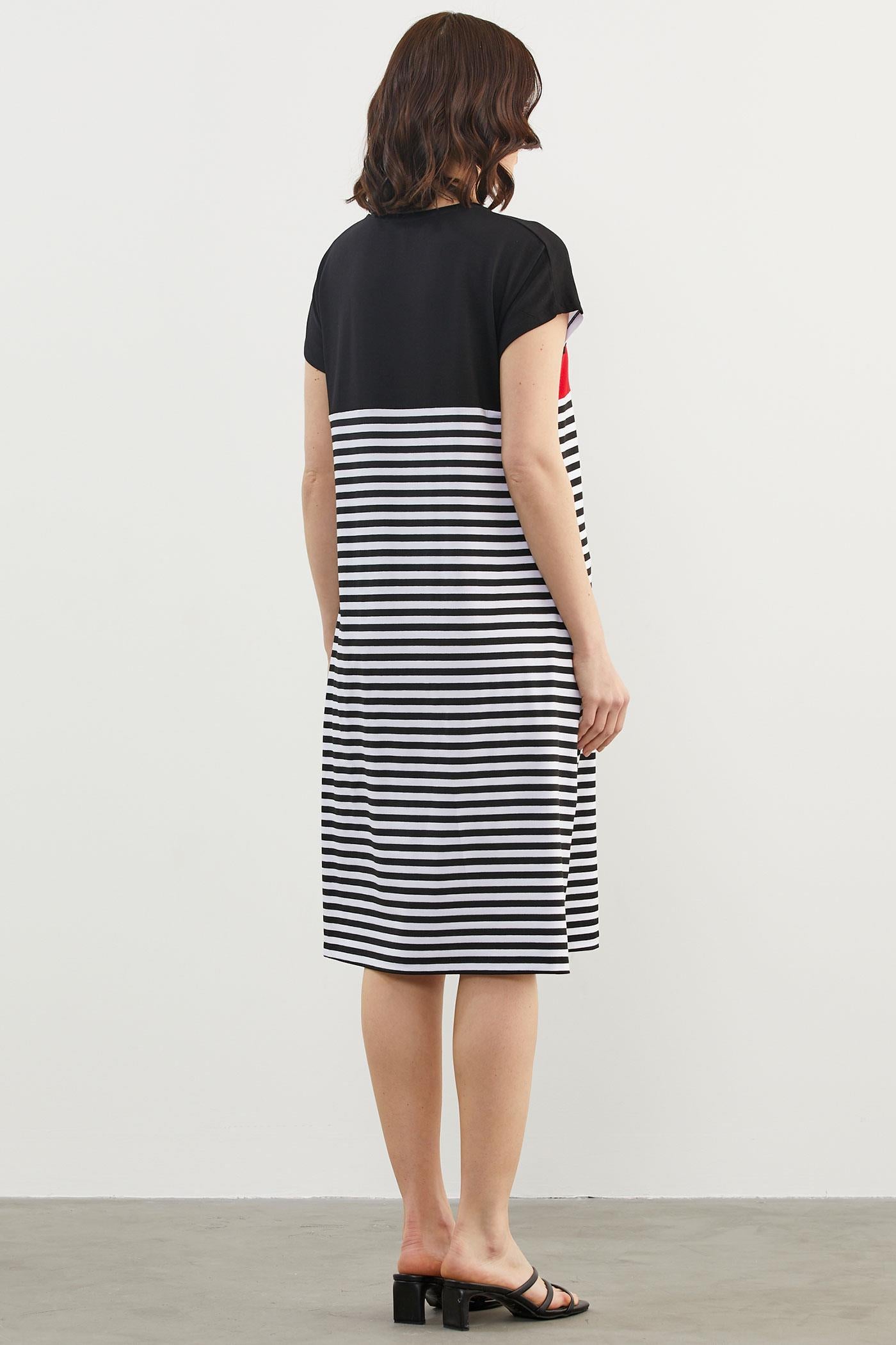 Sıfır Yaka Midi Boy Marine Elbise - Siyah (6) Sementa