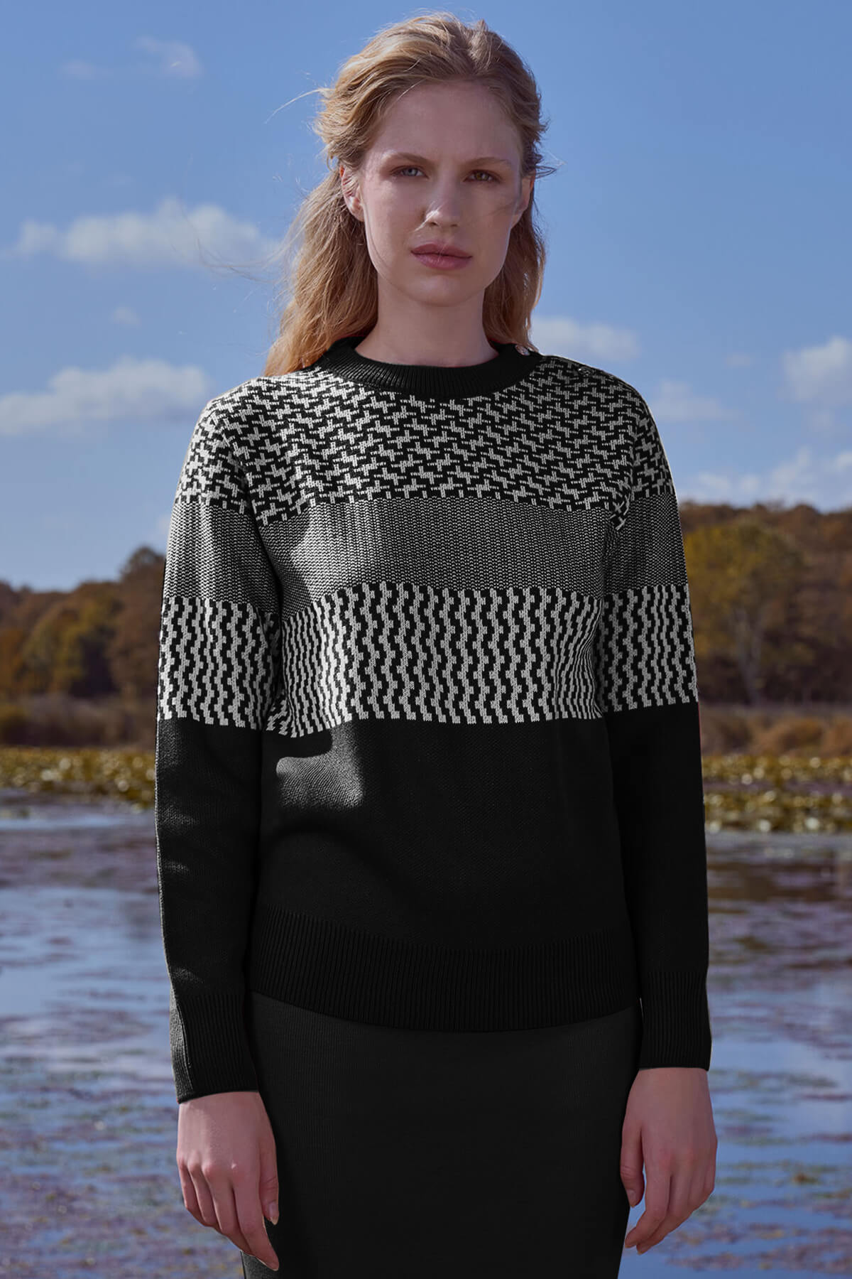 Sıfır Yaka Omuz Düğmeli Triko Kazak - Siyah (1) Sementa