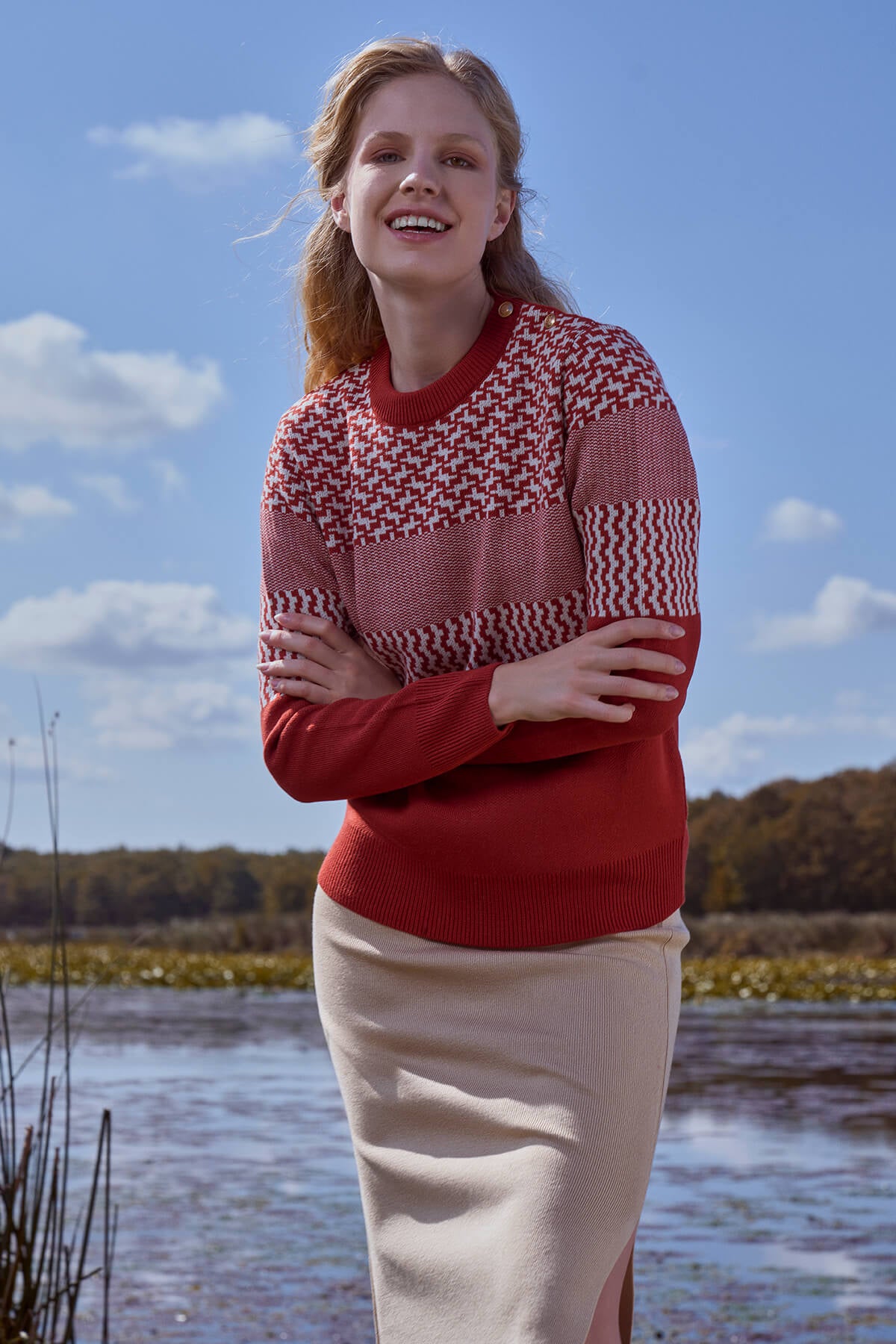 Sıfır Yaka Omuz Düğmeli Triko Kazak - Taba (1) Sementa