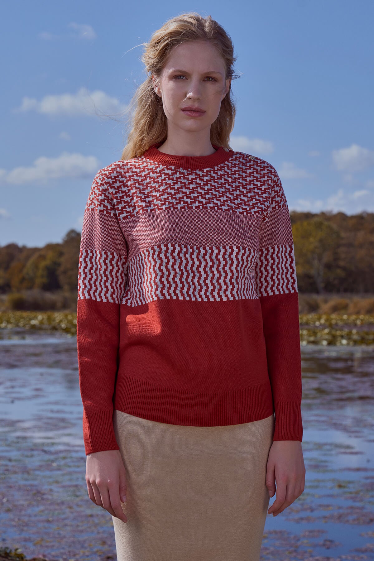 Sıfır Yaka Omuz Düğmeli Triko Kazak - Taba (2) Sementa