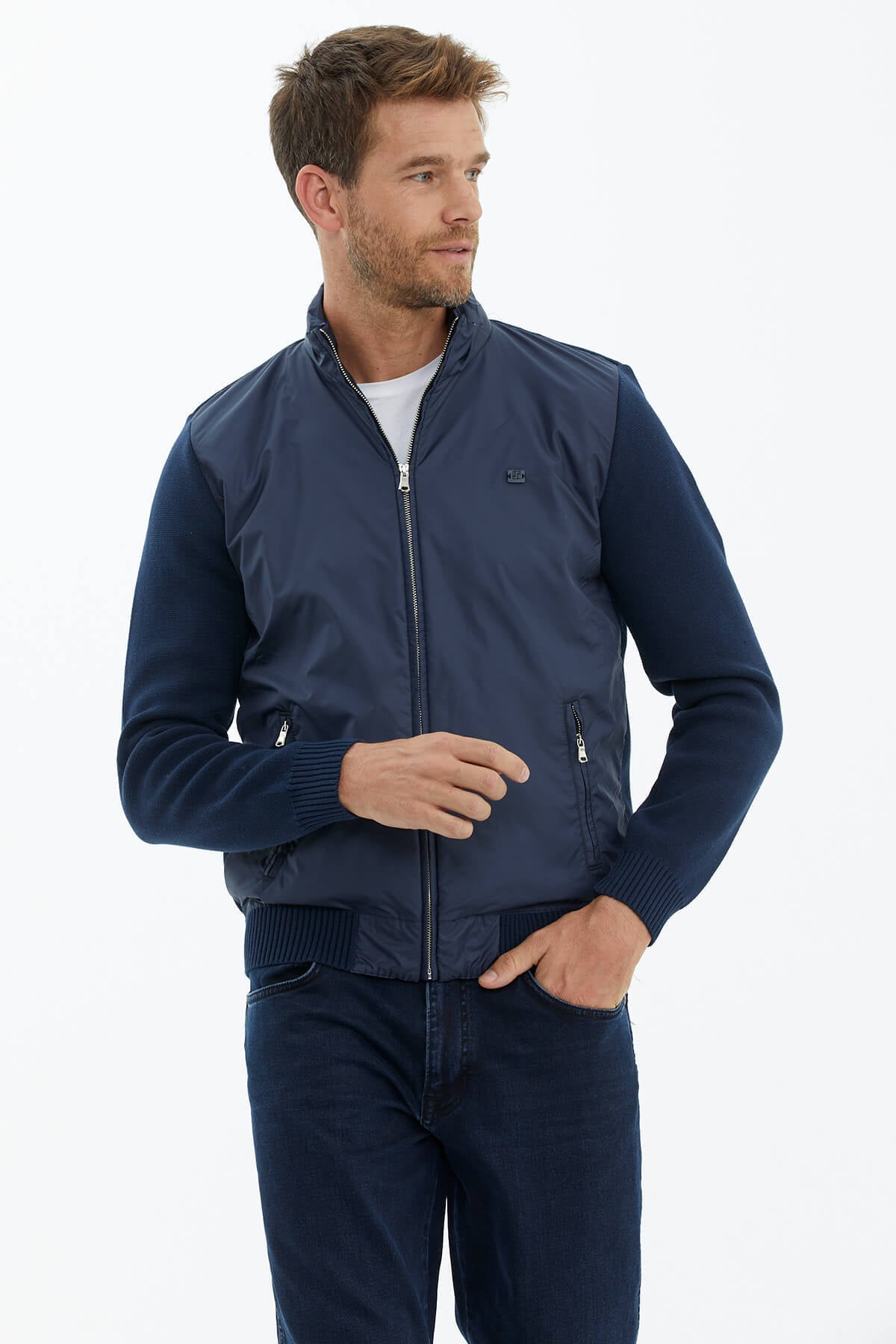 Sıfır Yaka Önden Mikro Fermuarlı Triko Mont - Lacivert (4) Sementa