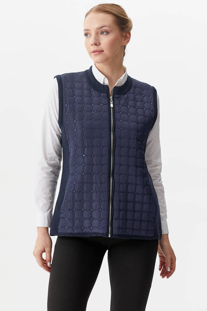 Sıfır Yaka Önü Kapitone Triko Yelek - Lacivert (2) Sementa