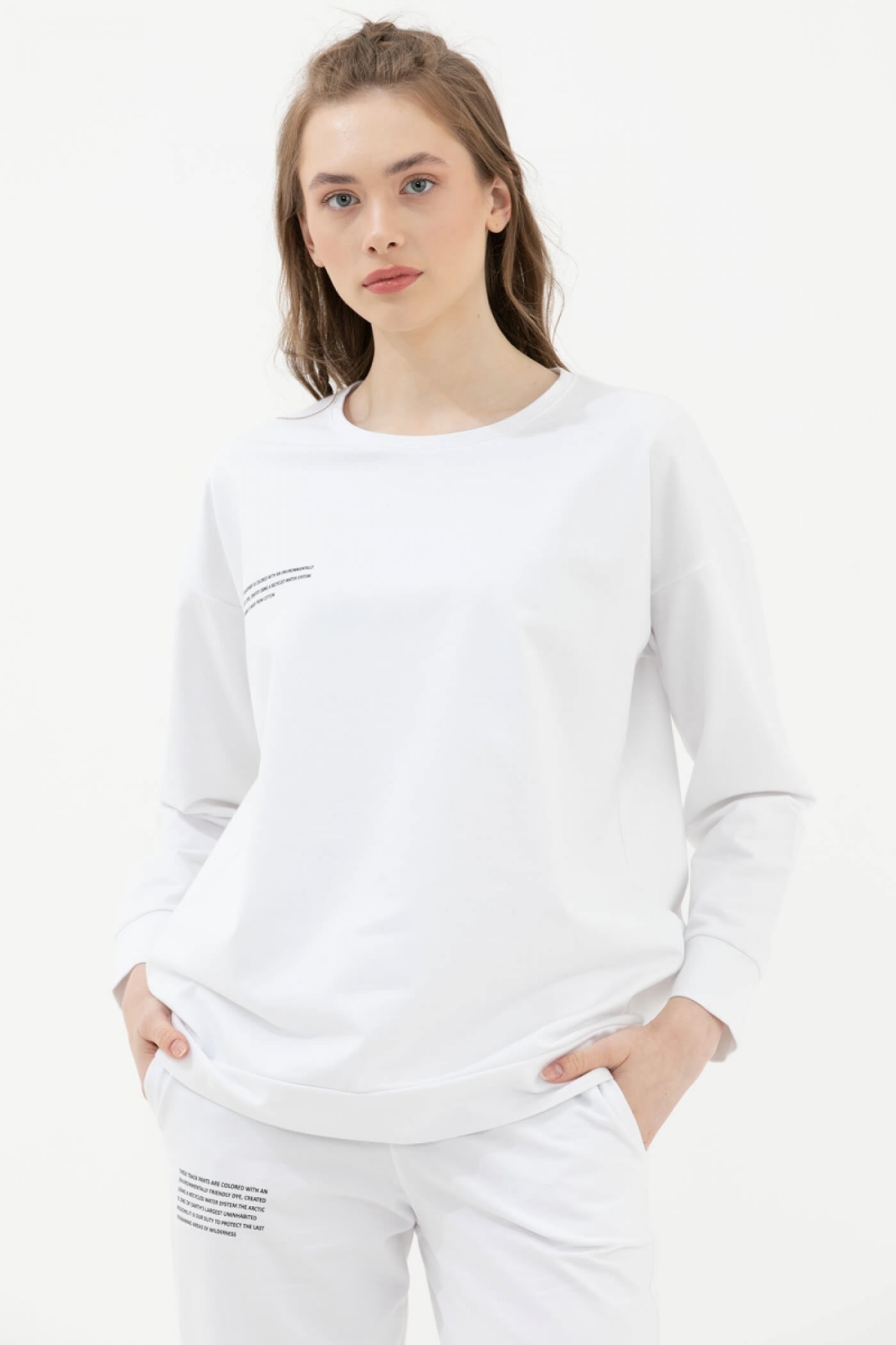 Sıfır Yaka Oversize Sweat - Beyaz (1) Sementa