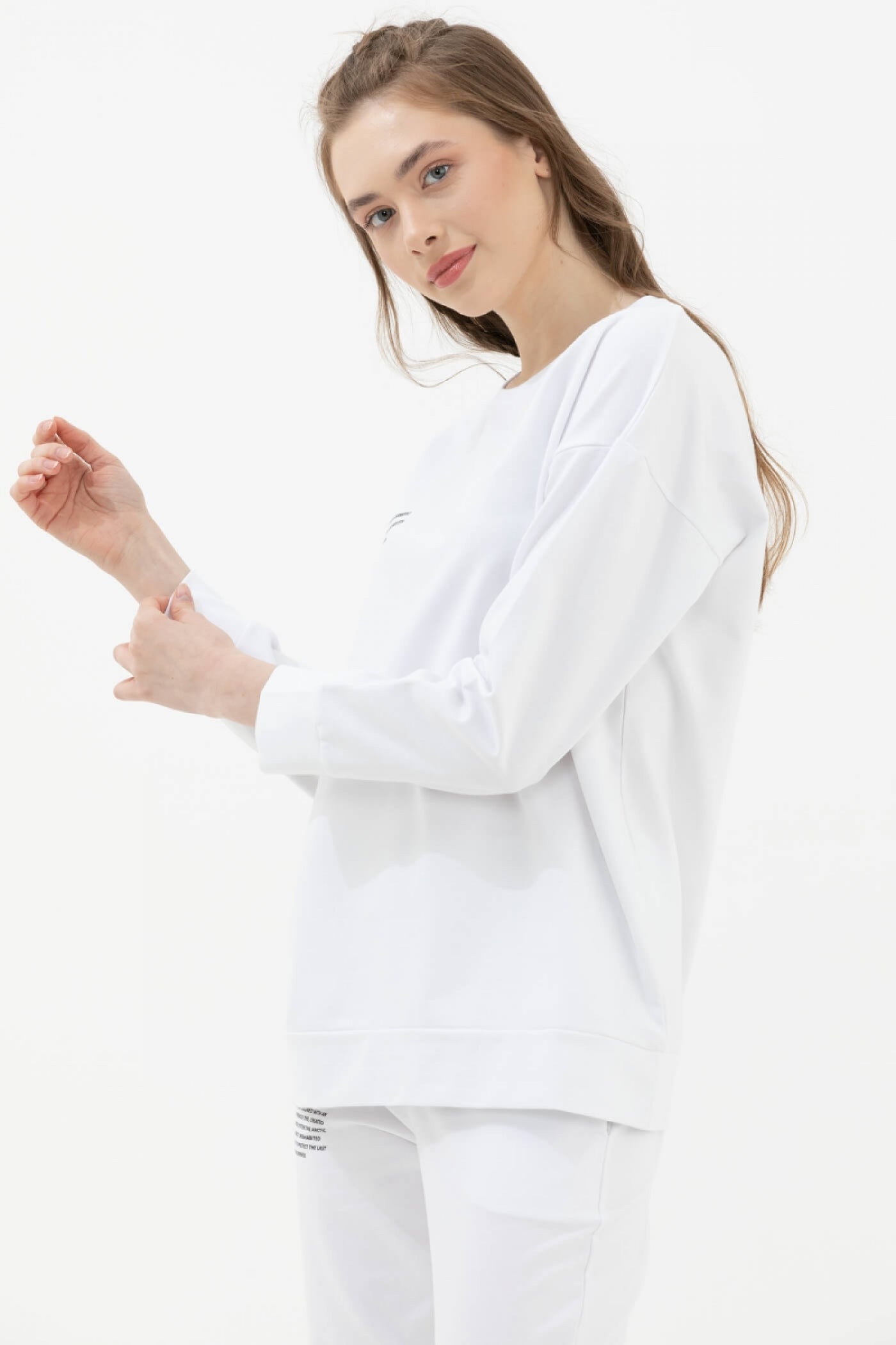 Sıfır Yaka Oversize Sweat - Beyaz (3) Sementa