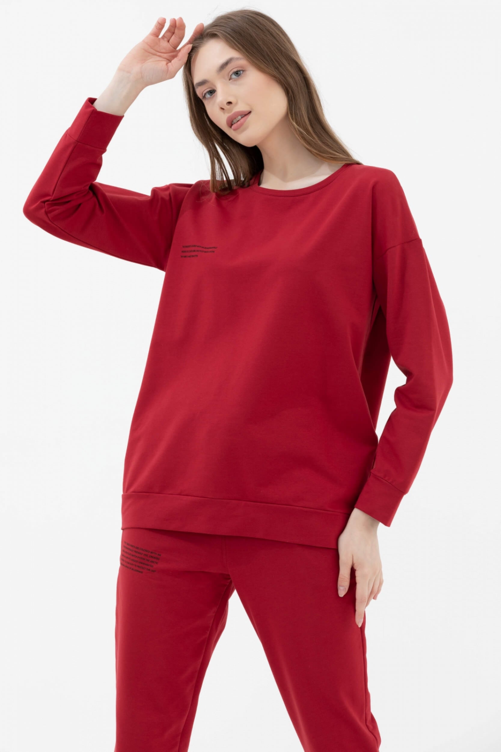Sıfır Yaka Oversize Sweat - Bordo (1) Sementa