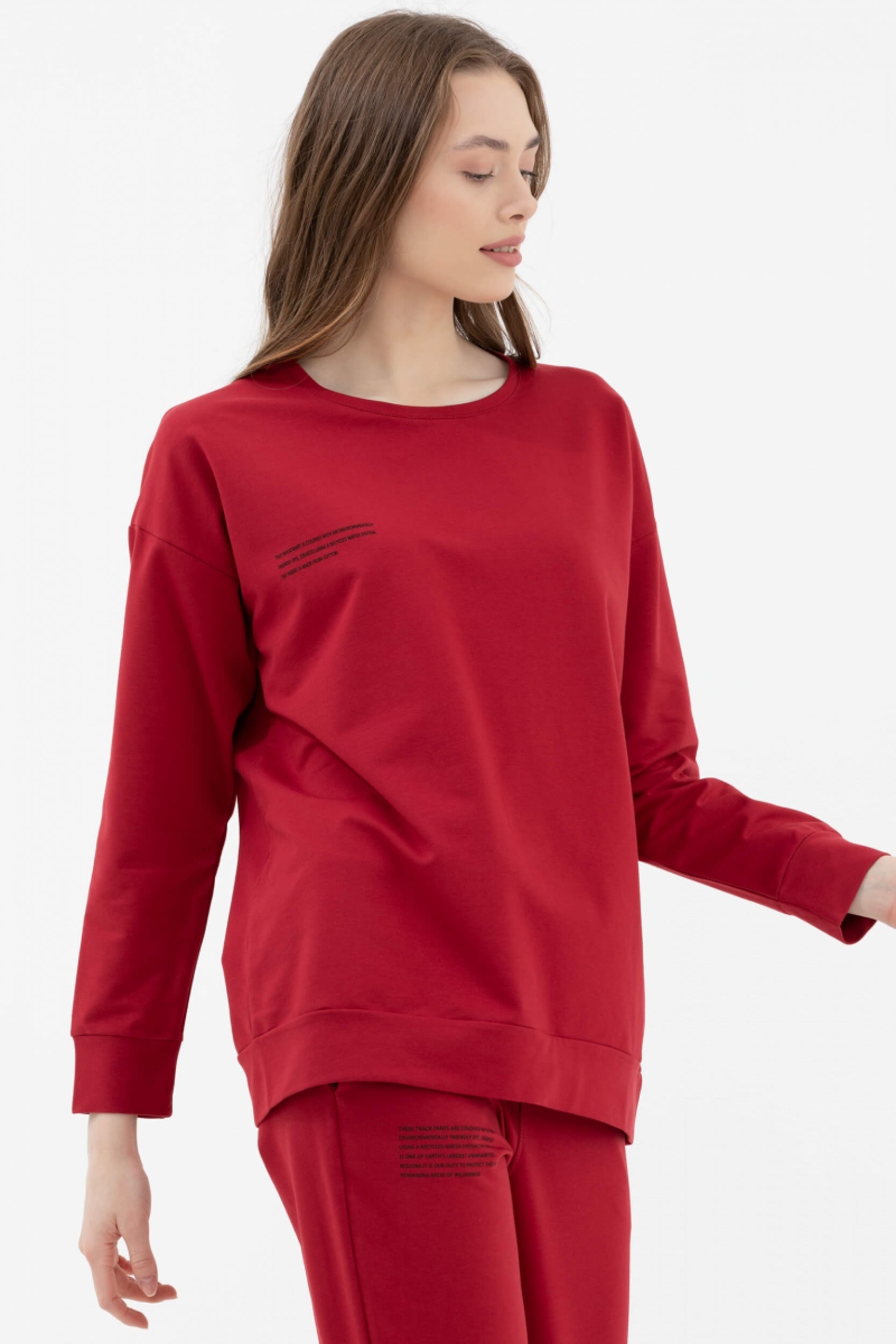 Sıfır Yaka Oversize Sweat - Bordo (2) Sementa