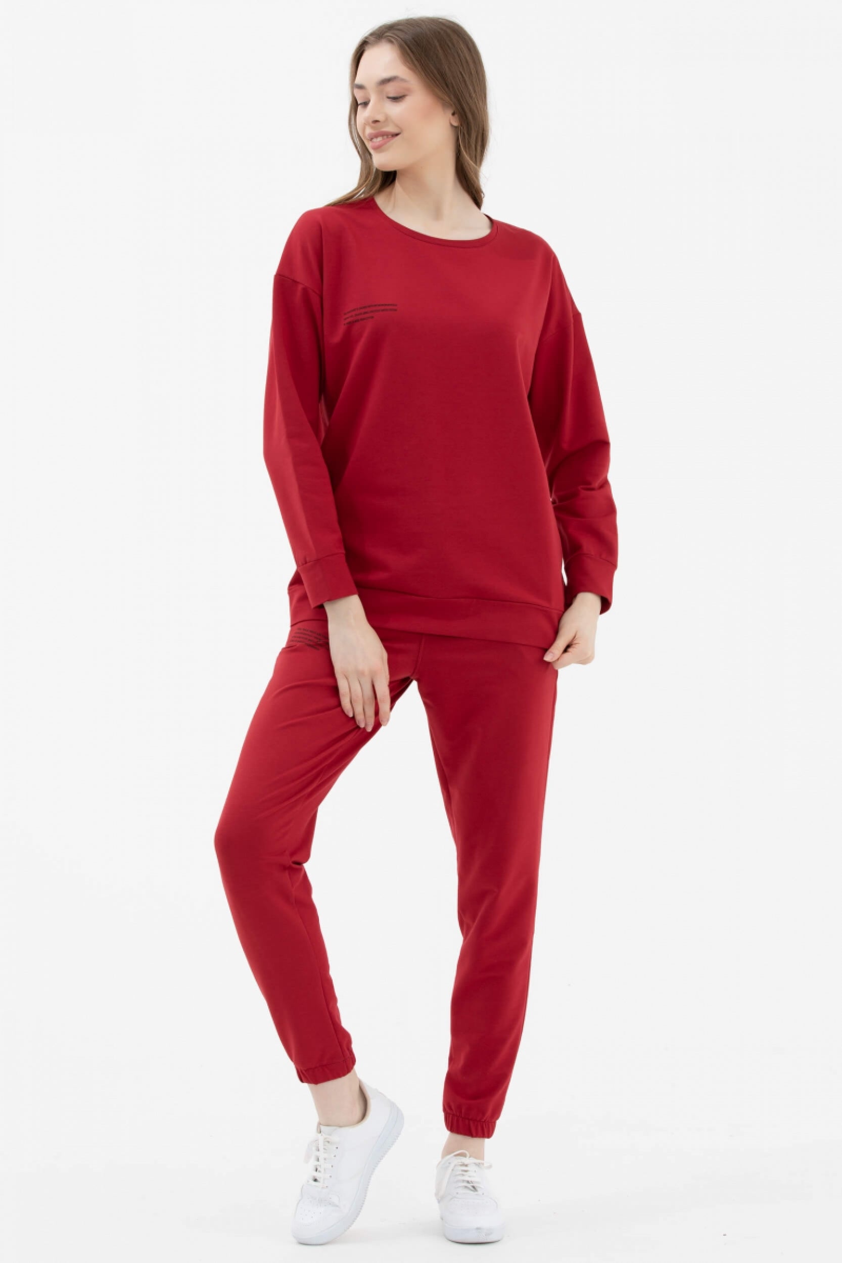 Sıfır Yaka Oversize Sweat - Bordo (3) Sementa