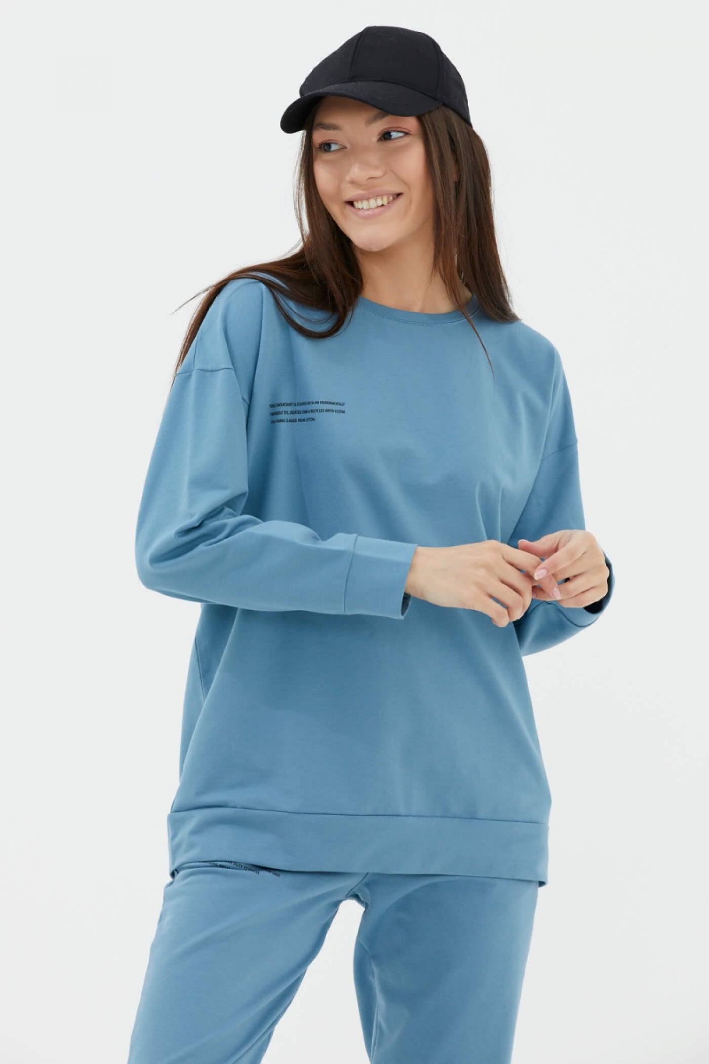Sıfır Yaka Oversize Sweat - Mavi (1) Sementa
