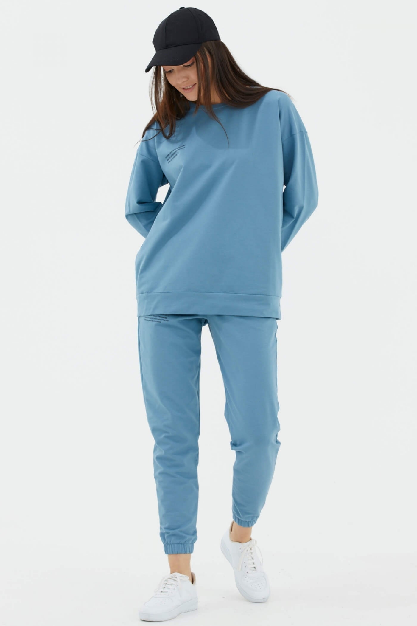 Sıfır Yaka Oversize Sweat - Mavi (3) Sementa
