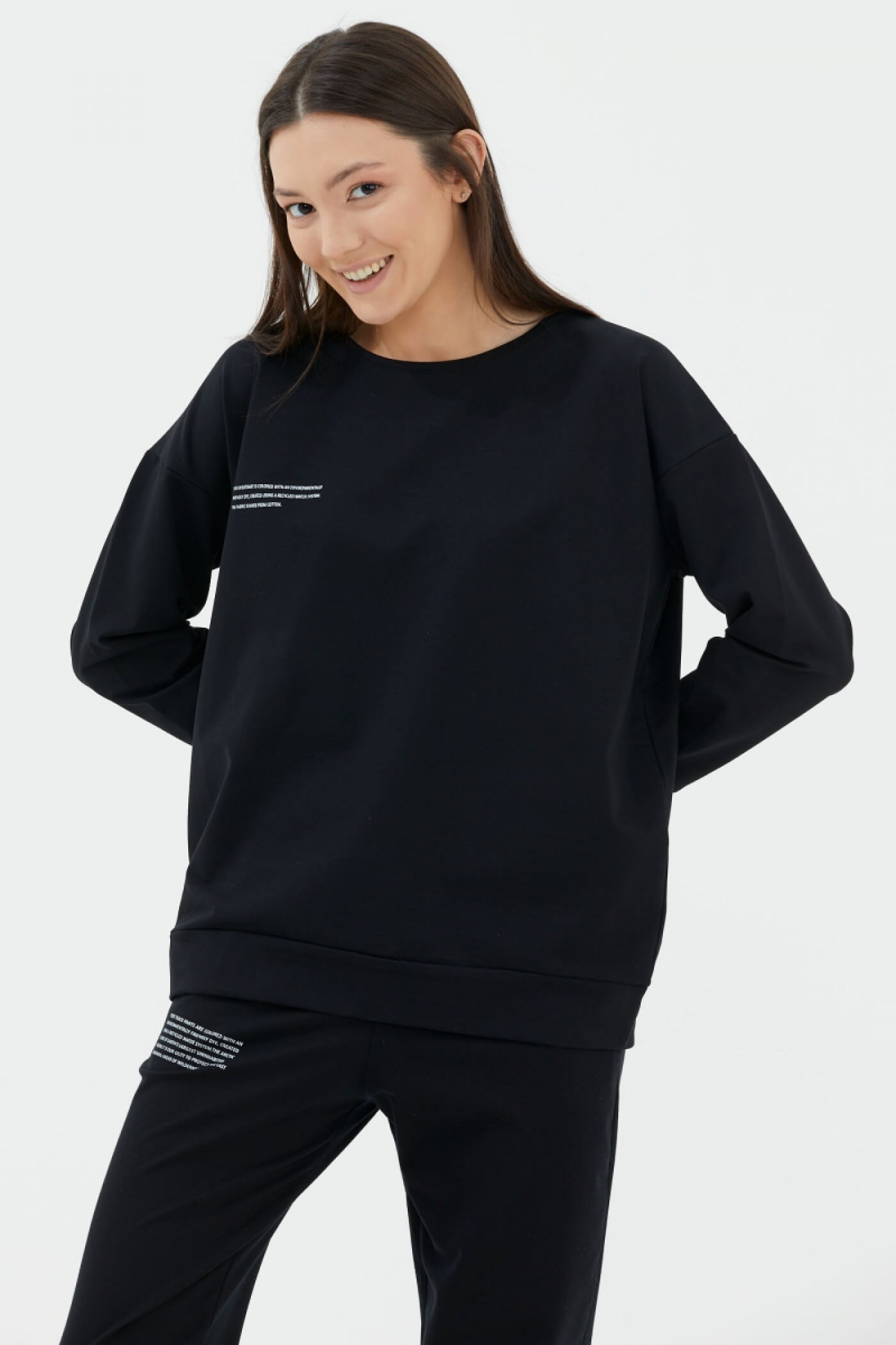Sıfır Yaka Oversize Sweat - Siyah (2) Sementa