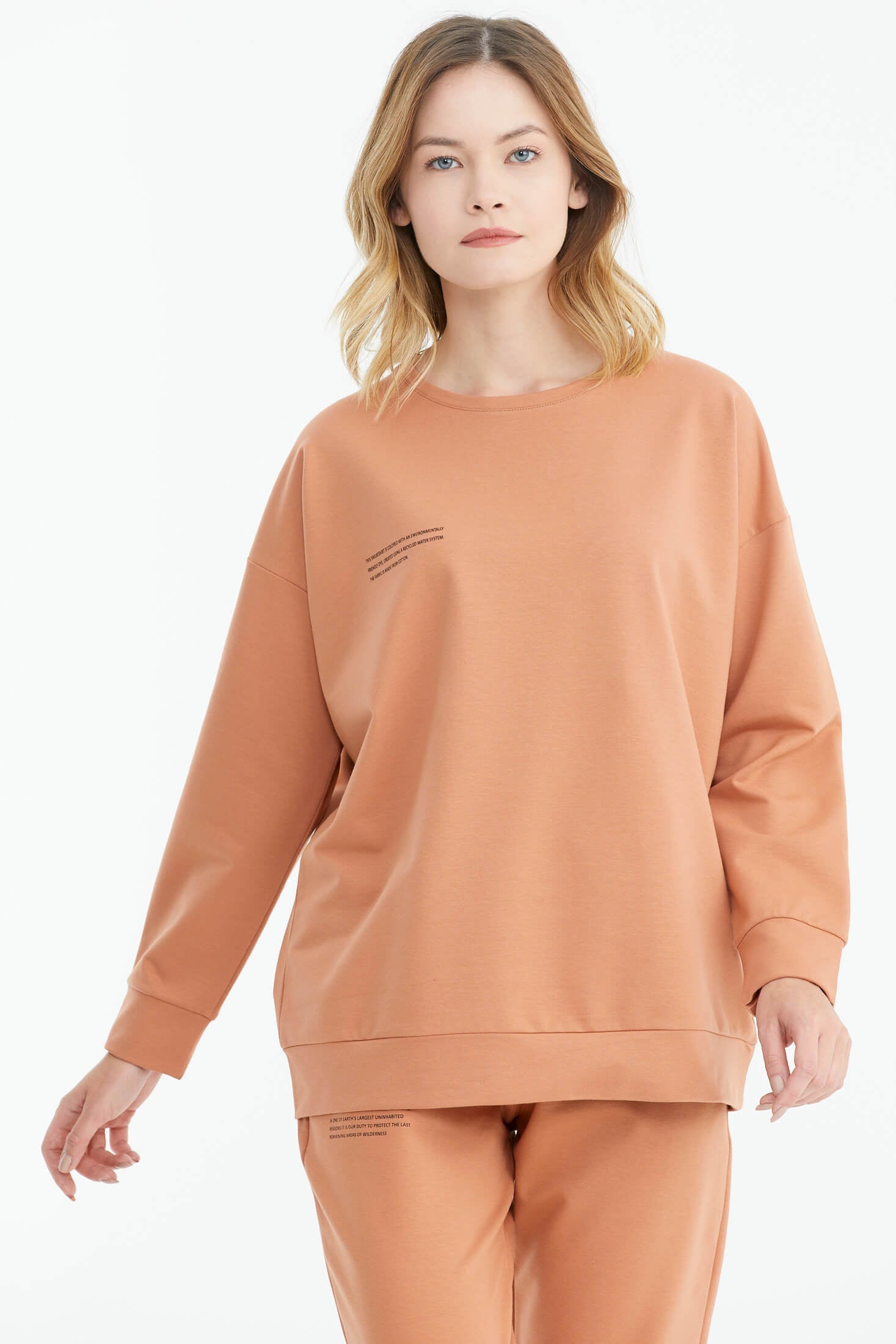 Sıfır Yaka Oversize Sweat - Somon (1) Sementa