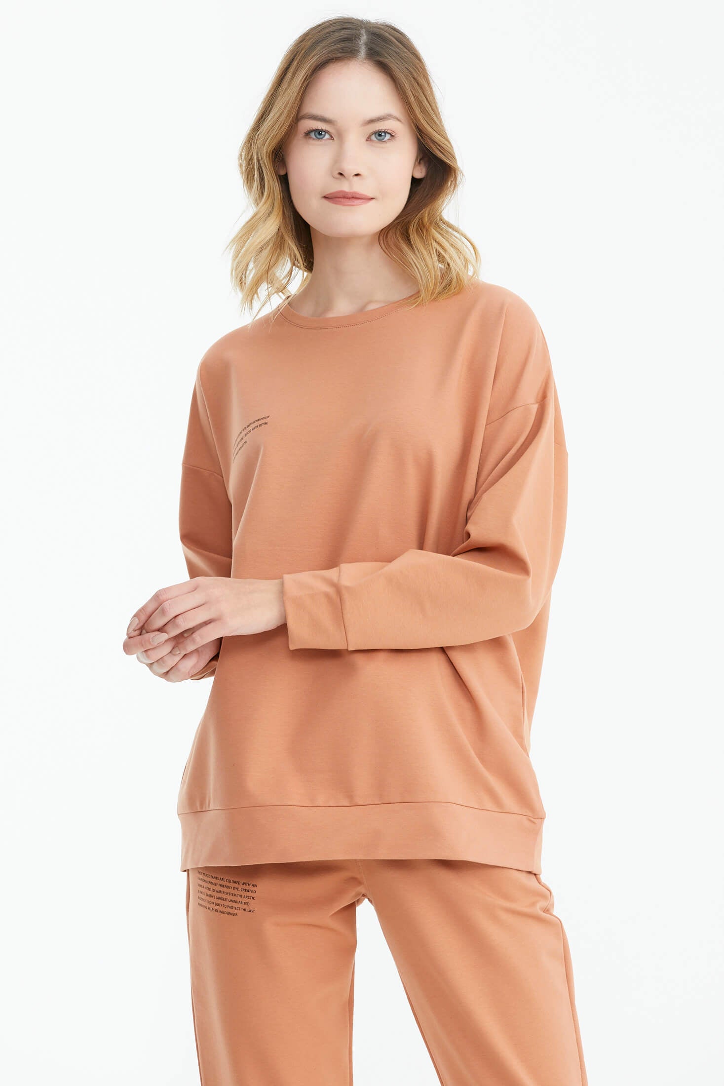 Sıfır Yaka Oversize Sweat - Somon (2) Sementa
