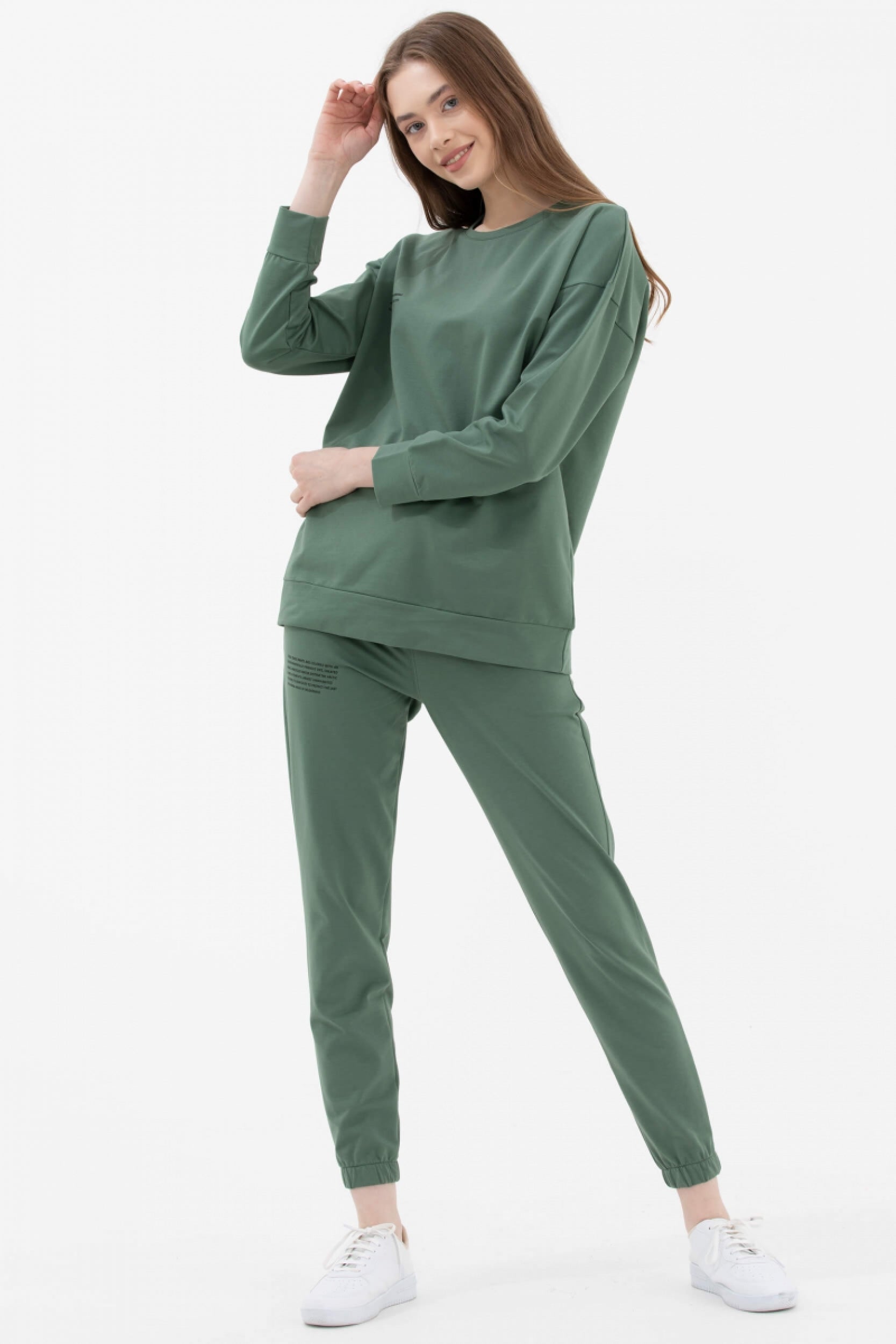 Sıfır Yaka Oversize Sweat - Yeşil (1) Sementa
