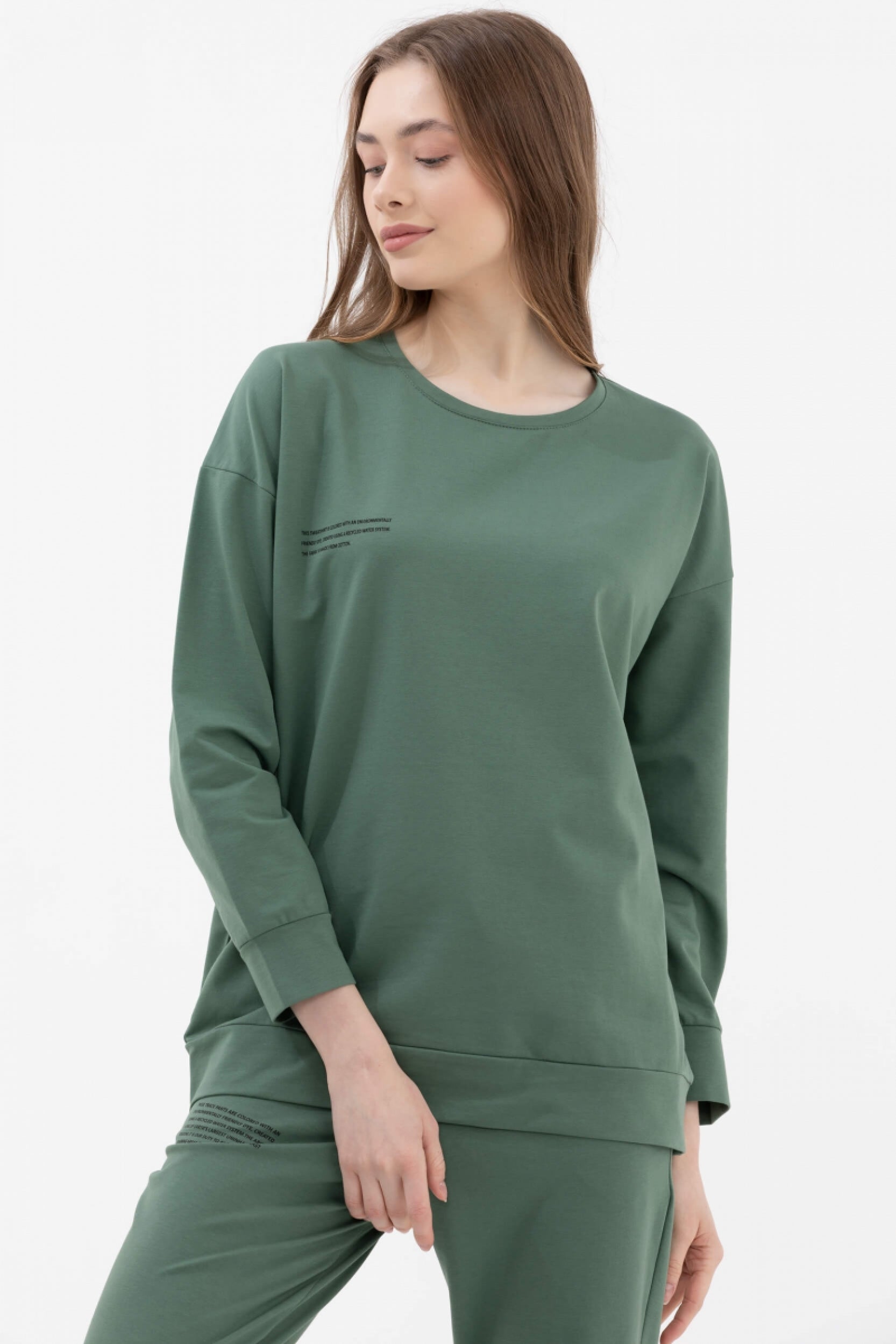Sıfır Yaka Oversize Sweat - Yeşil (2) Sementa