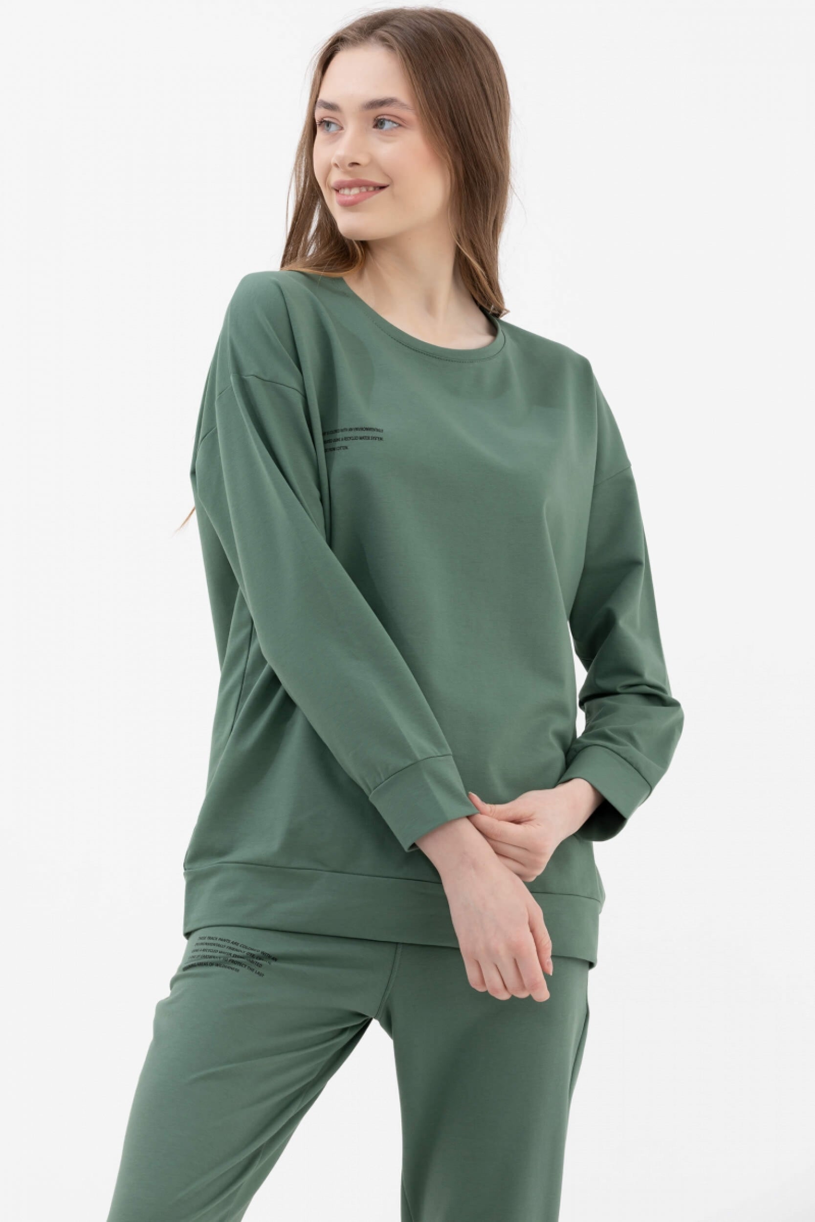 Sıfır Yaka Oversize Sweat - Yeşil (3) Sementa