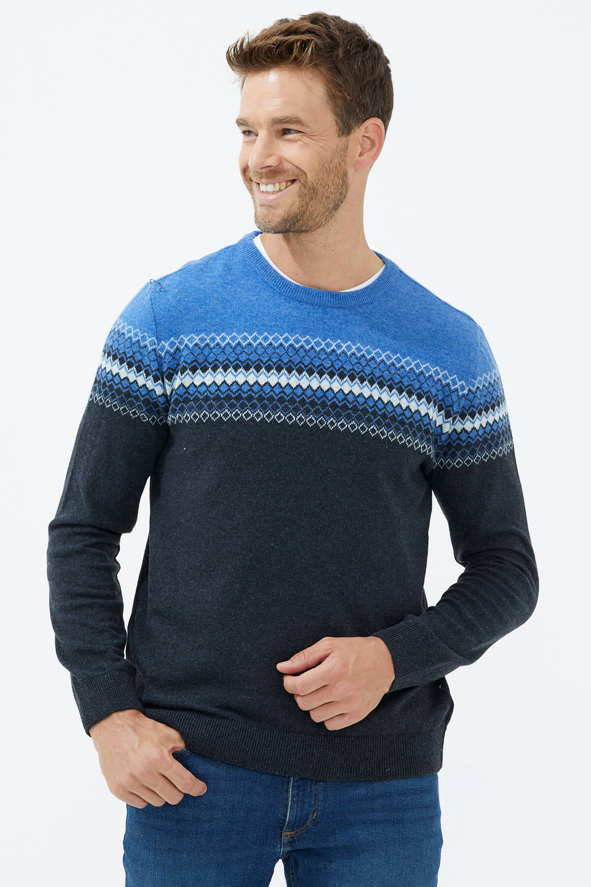 Sıfır Yaka Renkli Triko Kazak - Antrasit (1) Sementa