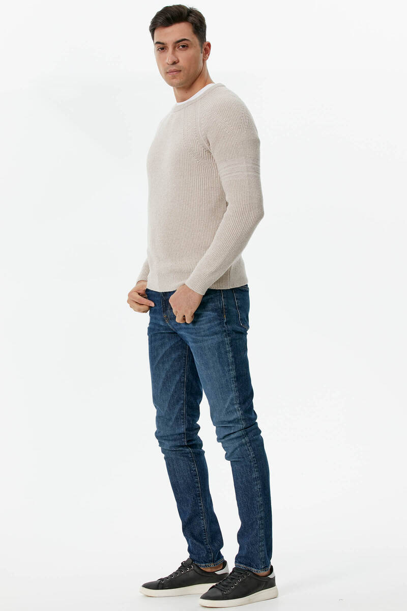 Sıfır Yaka Triko Kazak - Açık Bej (2) Sementa