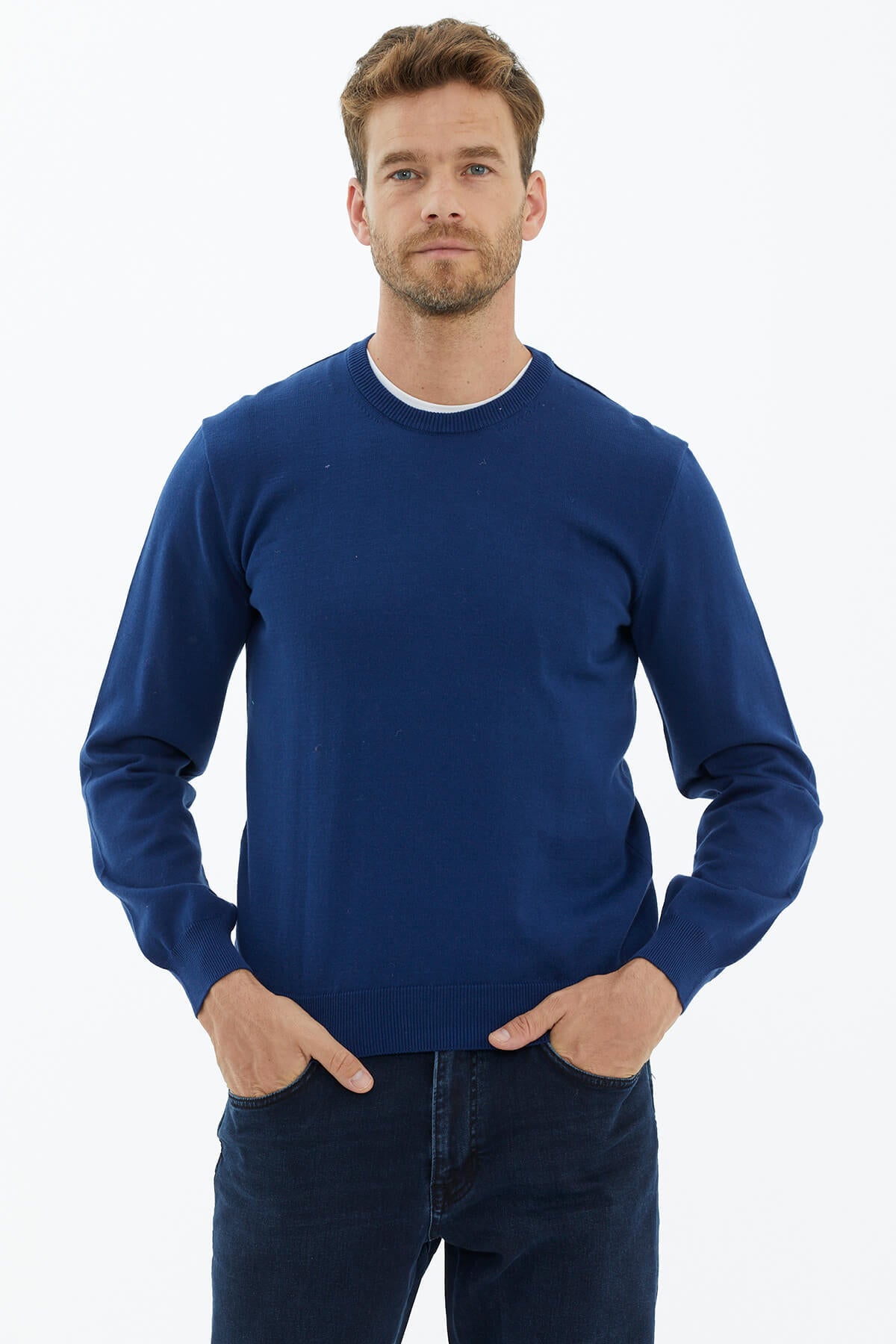 Sıfır Yaka Triko Kazak - Açık Lacivert (1) Sementa