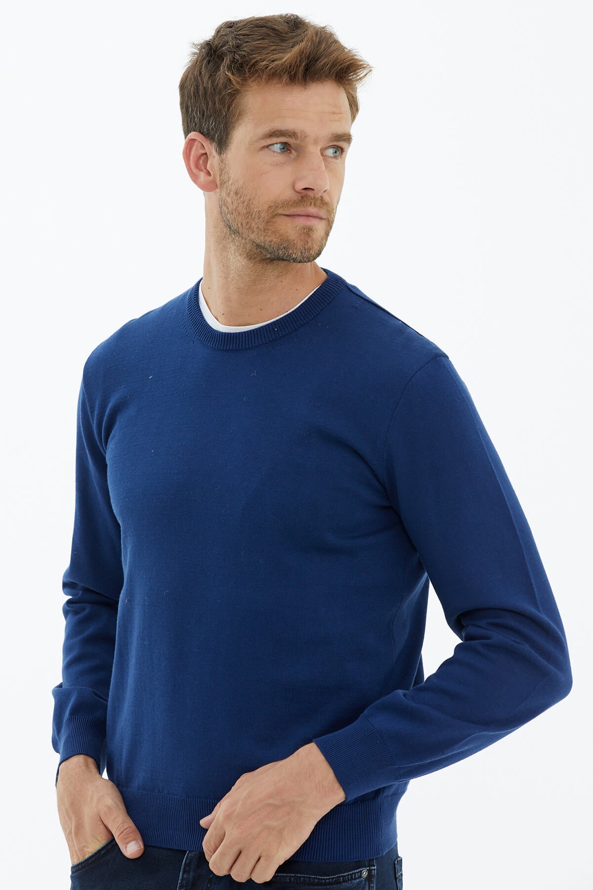 Sıfır Yaka Triko Kazak - Açık Lacivert (2) Sementa