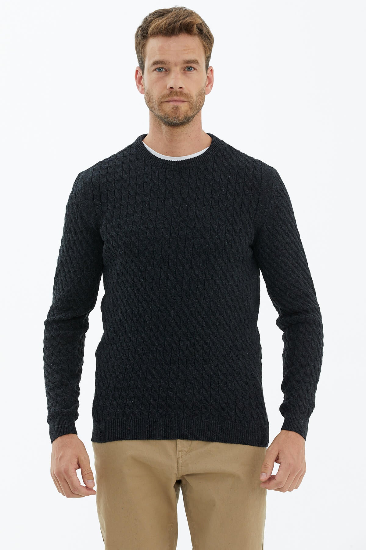 Sıfır Yaka Triko Kazak - Antrasit (2) Sementa