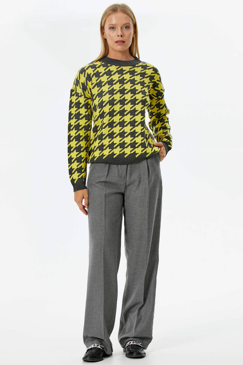 Sıfır Yaka Triko Kazak - Antrasit - Sarı (2) Sementa