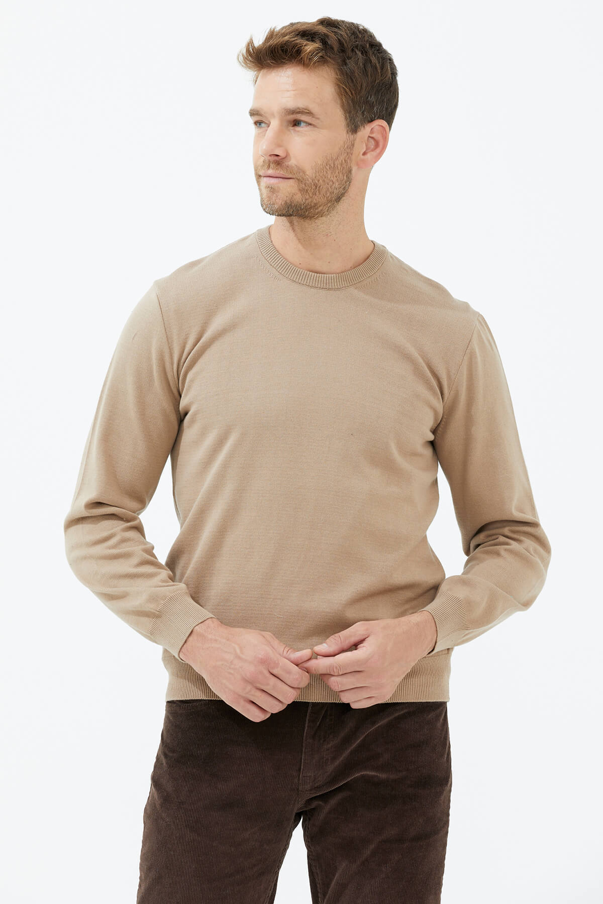 Sıfır Yaka Triko Kazak - Kamel (2) Sementa